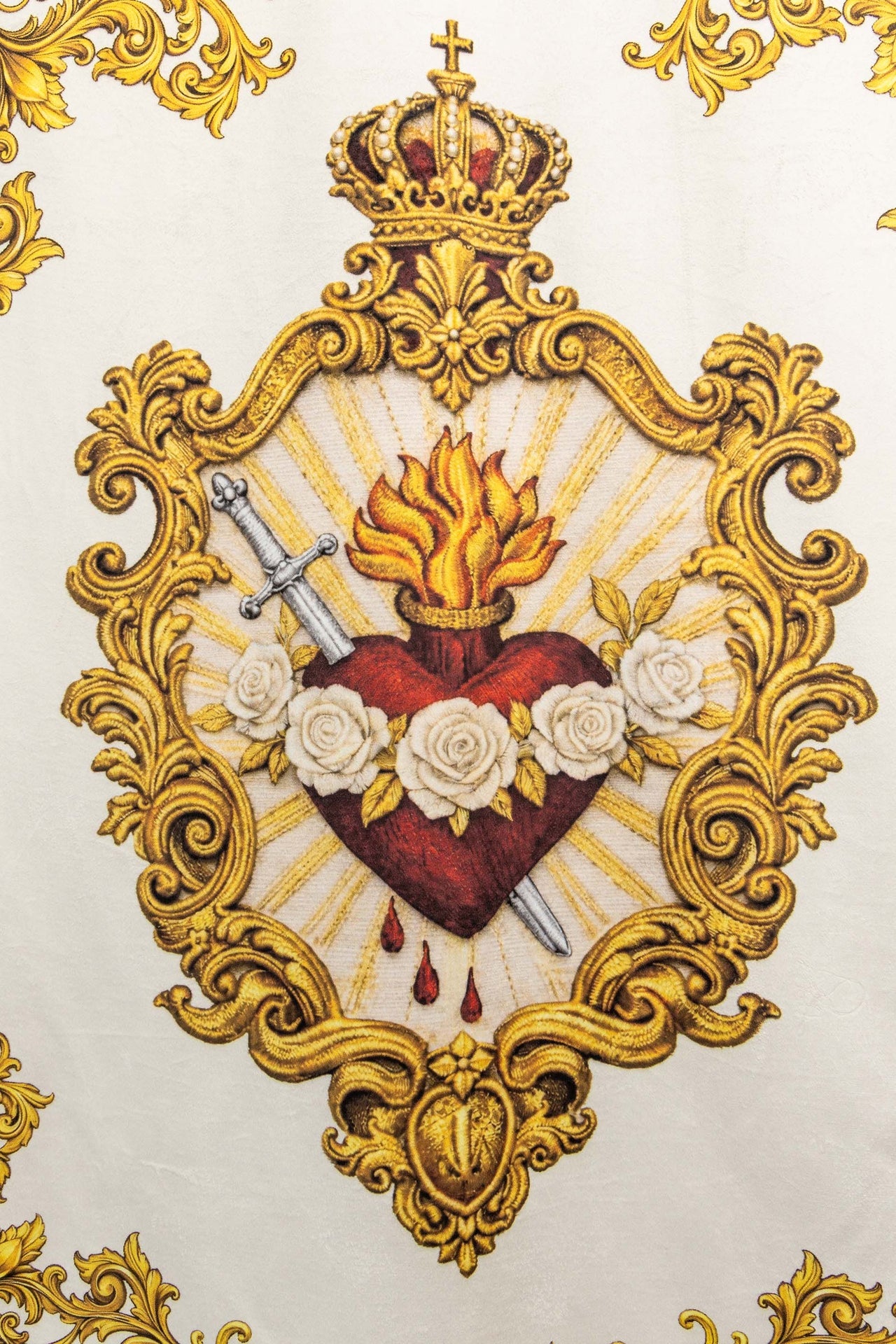 Stendardo liturgico mariano stampato fronte-retro con il simbolo del Cuore e monogramma mariano