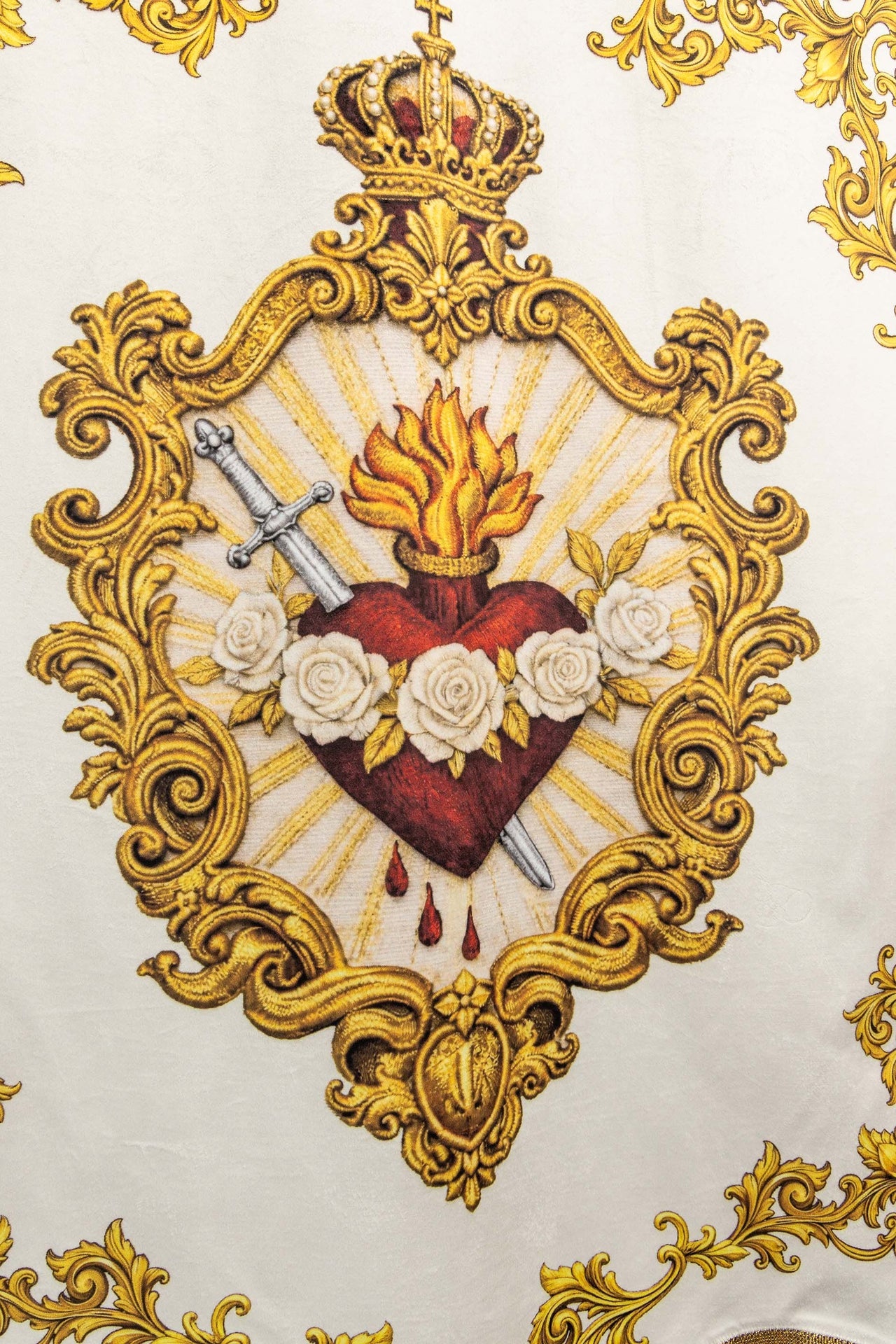 Stendardo liturgico mariano stampato fronte-retro con il simbolo del Cuore e monogramma mariano