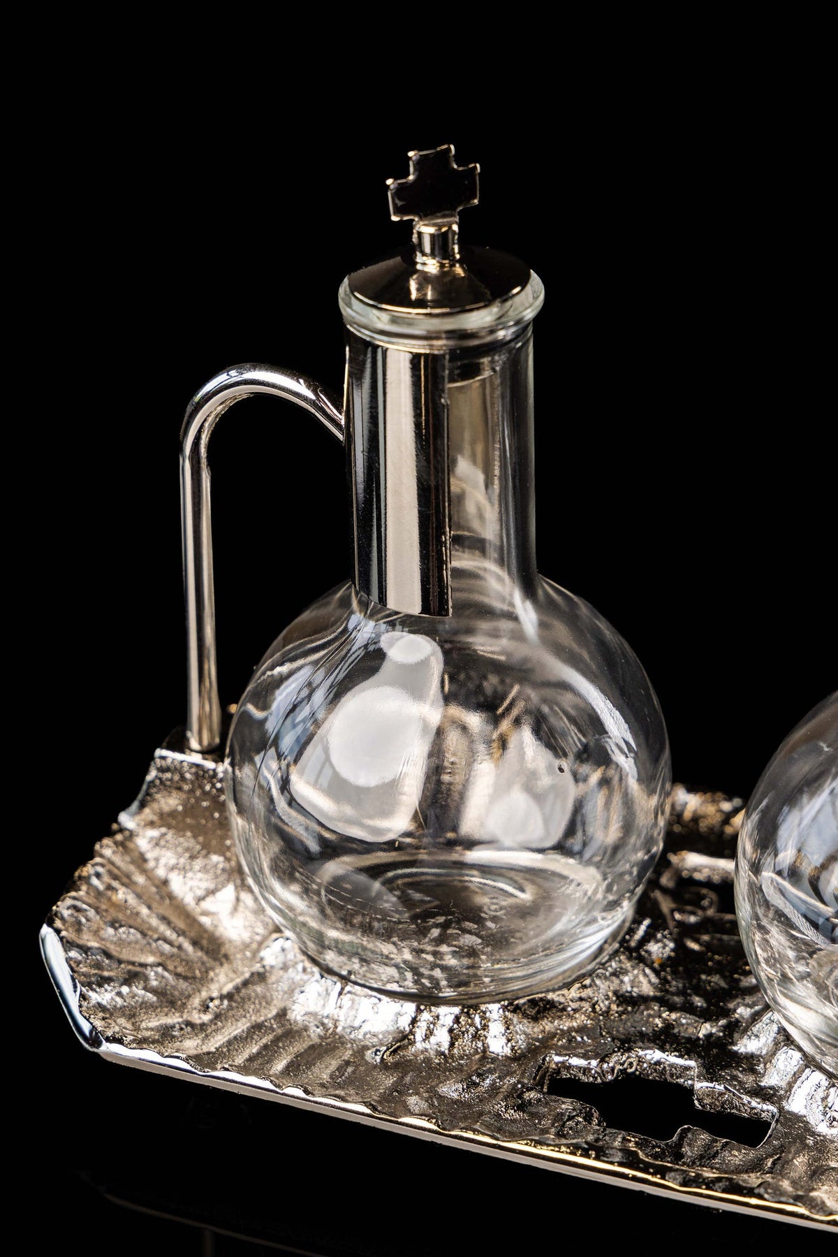 Ampolline liturgiche da 100 ml per vino e acqua con vassoio nichelato