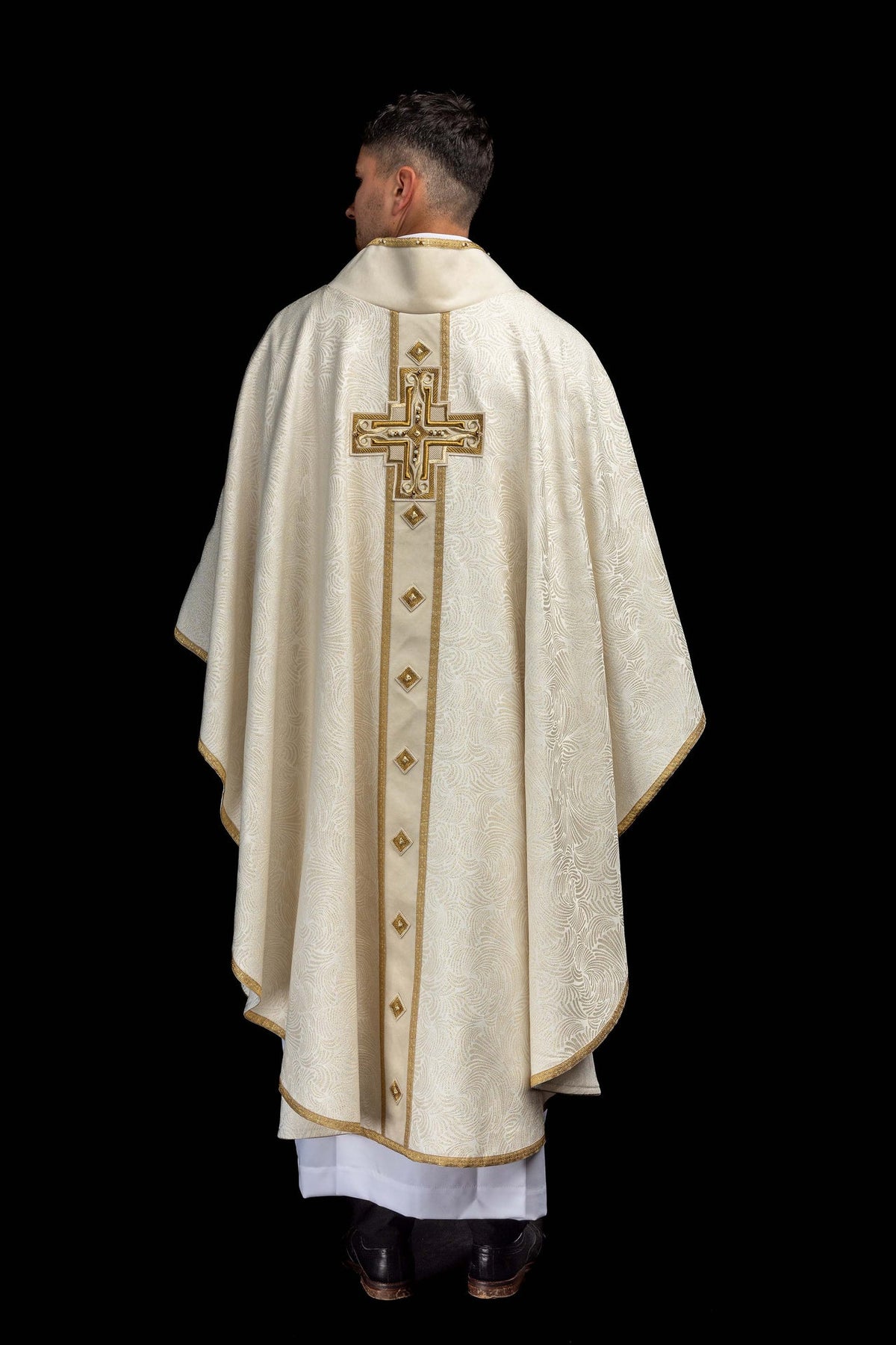 Casula con croce ricamata e pietre naturali, Handmade 7012