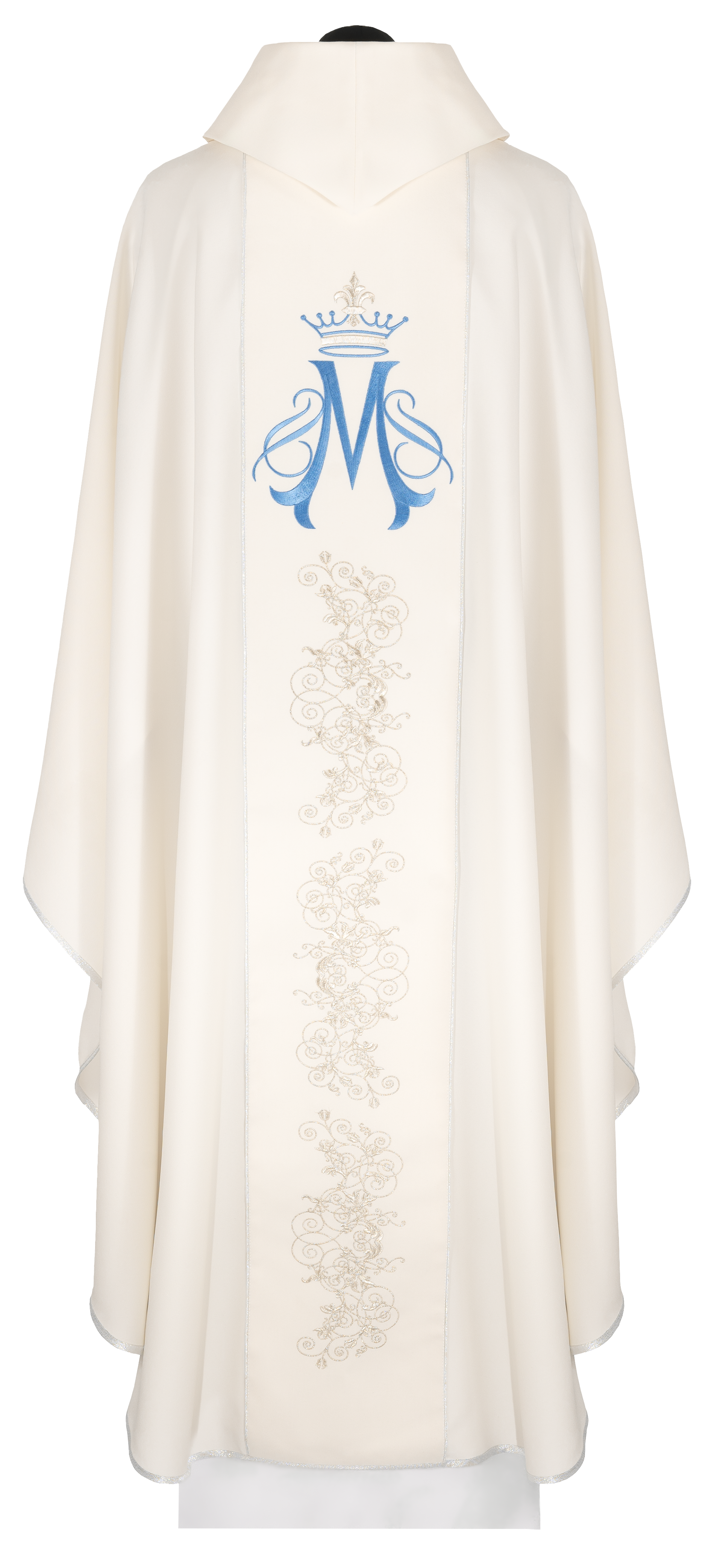 Casula écru ricamata con motivo mariano
