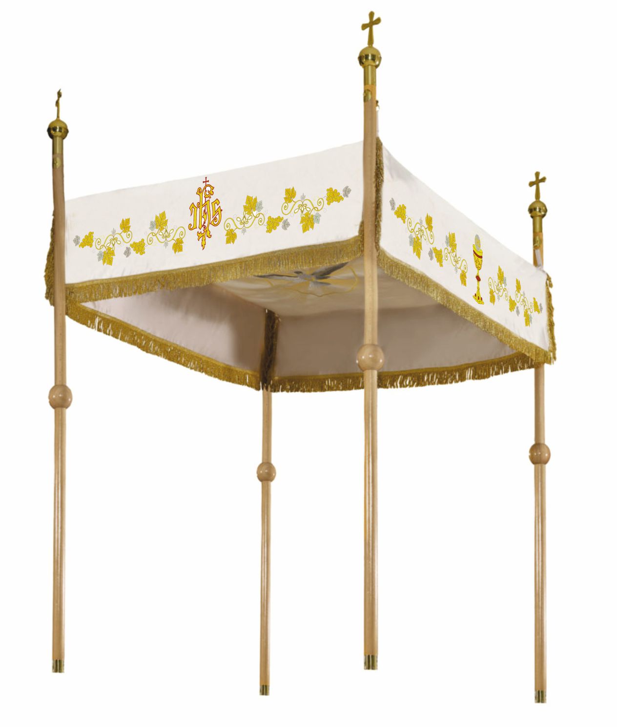 Baldacchino ecclesiastico color écru per il Corpus Domini con ricamo dorato 140 × 160 cm
