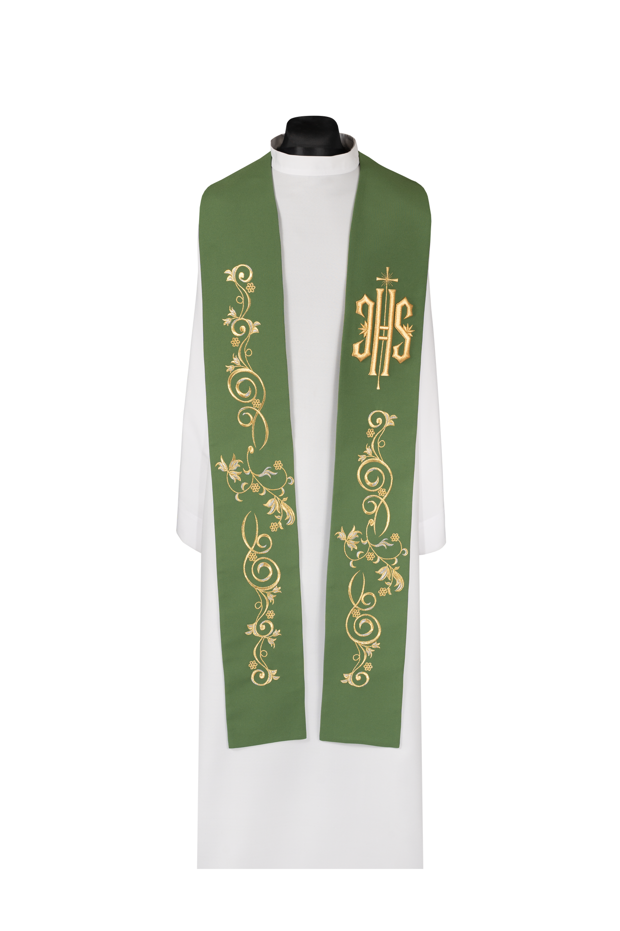 Stuła kapłańska haftowana IHS Zielona - ORNATY.PL