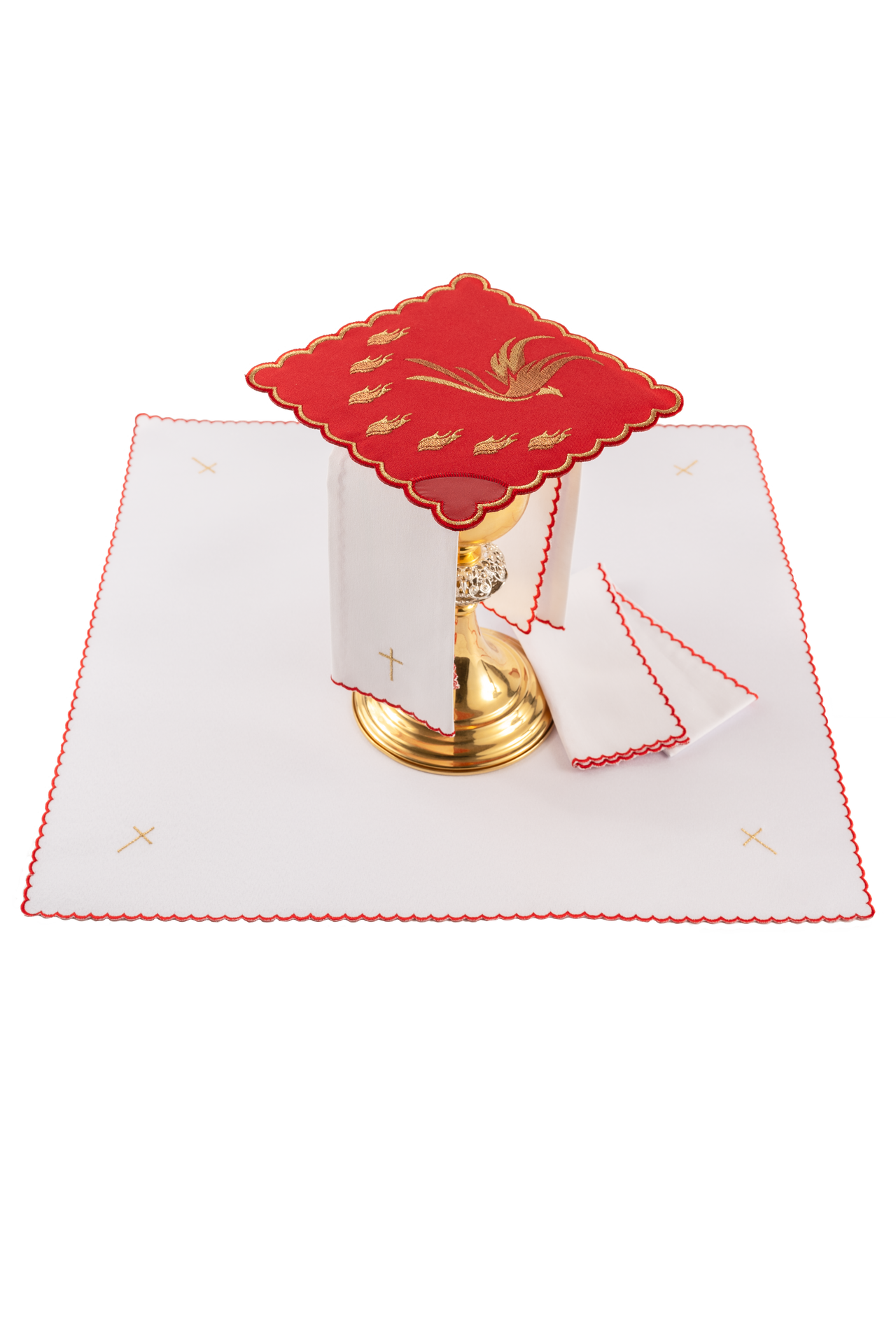 Servizio da messa rosso con ricamo dello Spirito Santo
