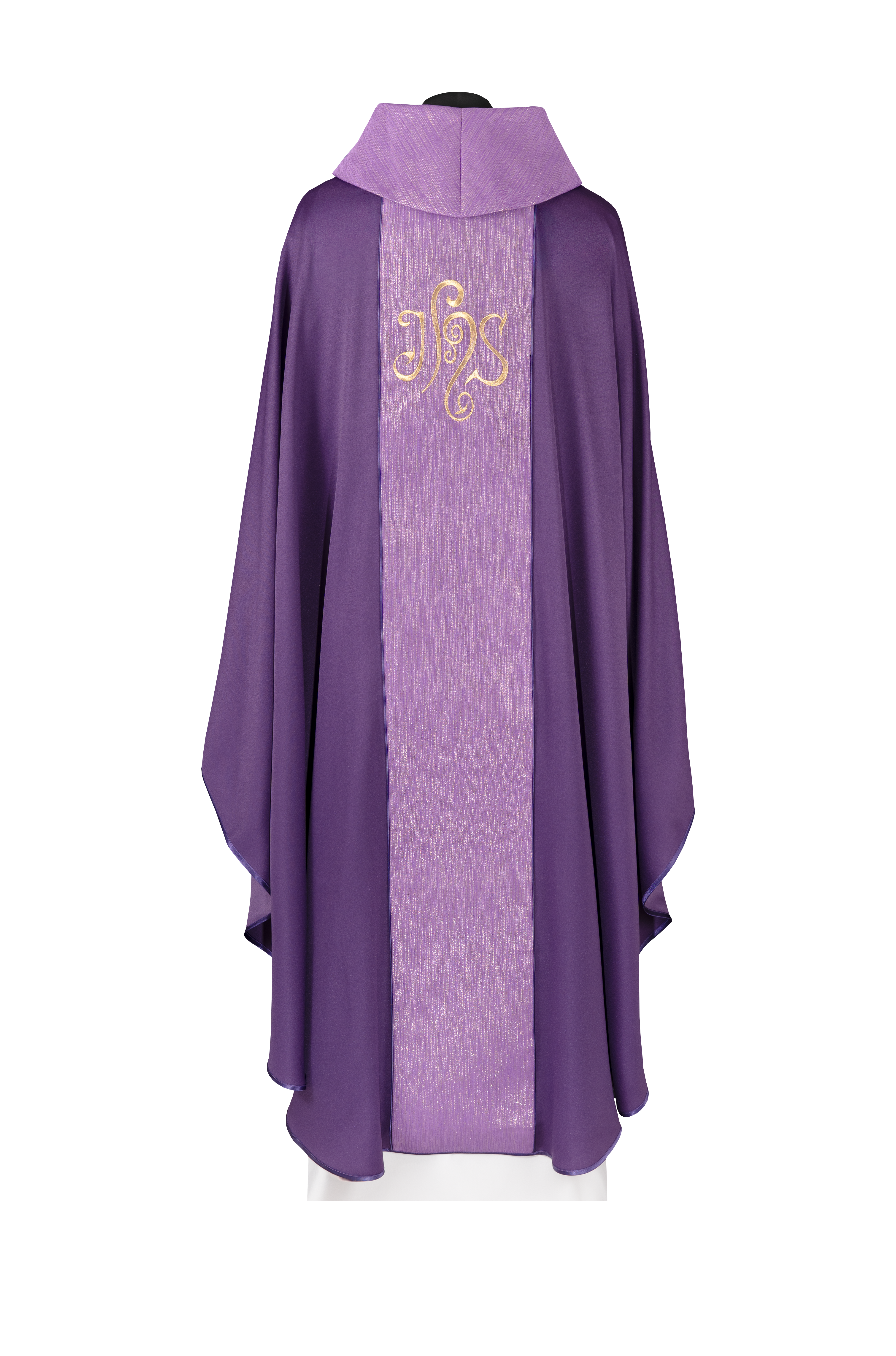 Pianeta viola decorata con fascia e ricamo IHS