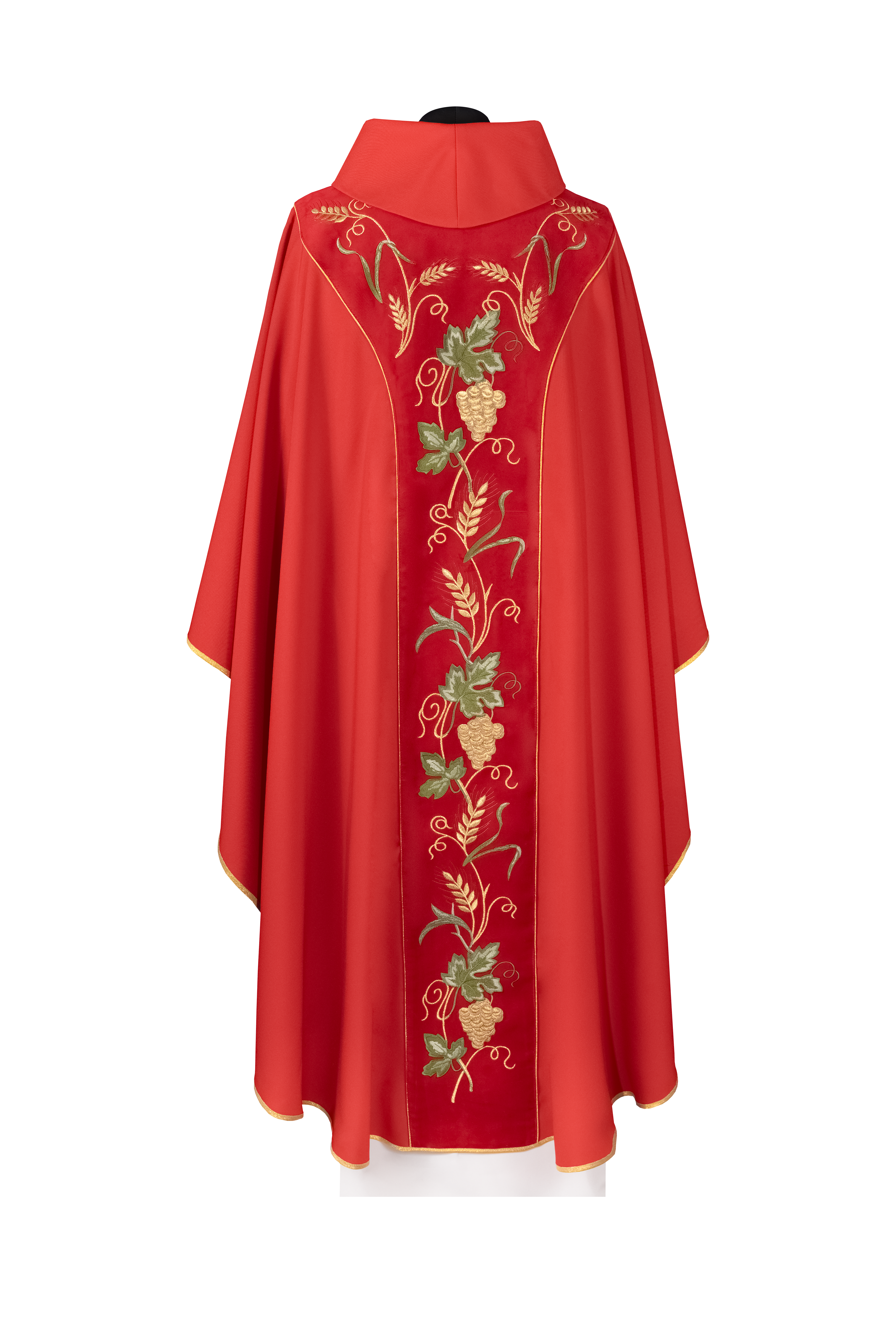 Pianeta con fascia rossa in velluto e ricamo IHS