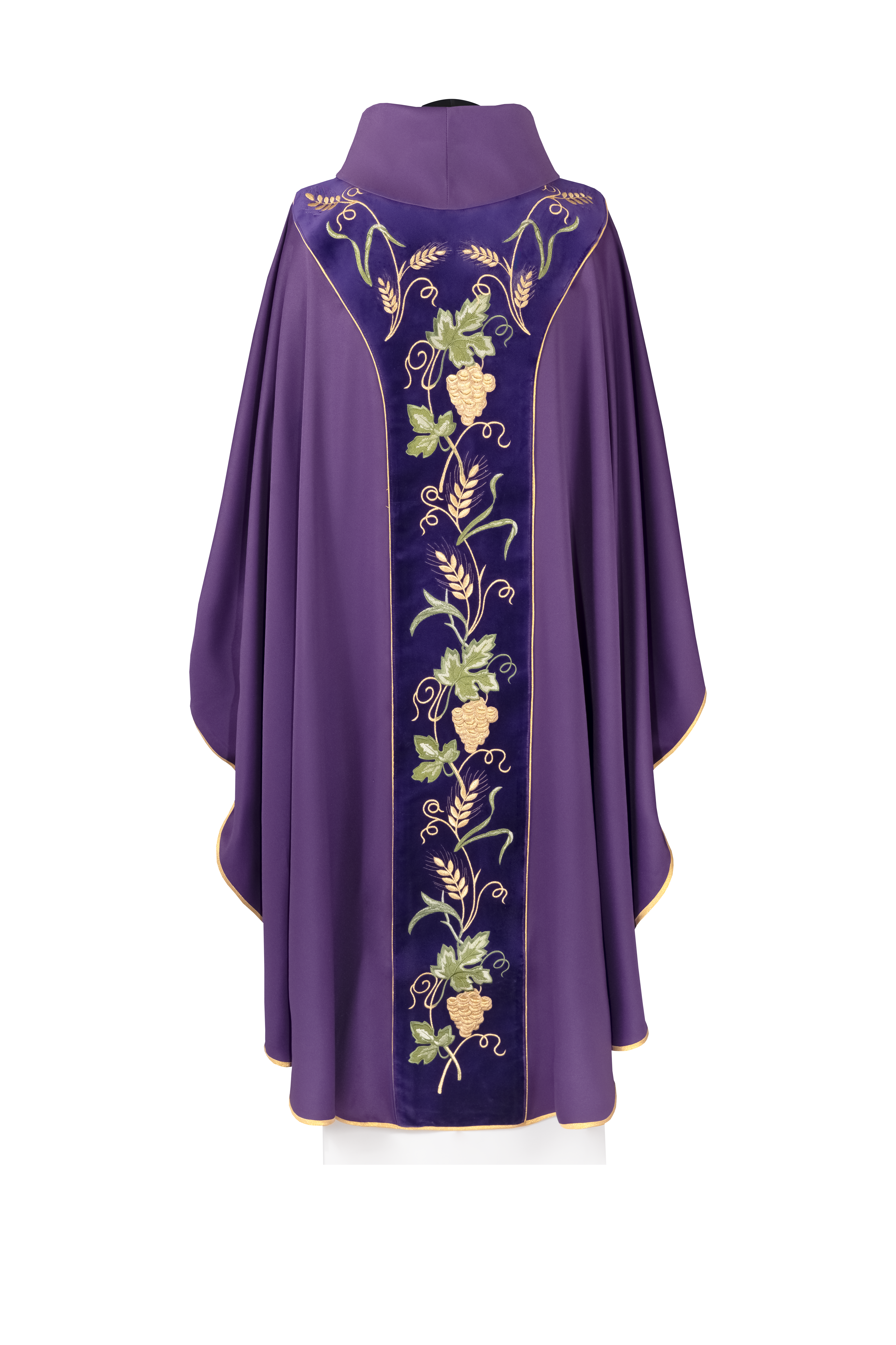 Pianeta con fascia viola in velluto e ricamo IHS