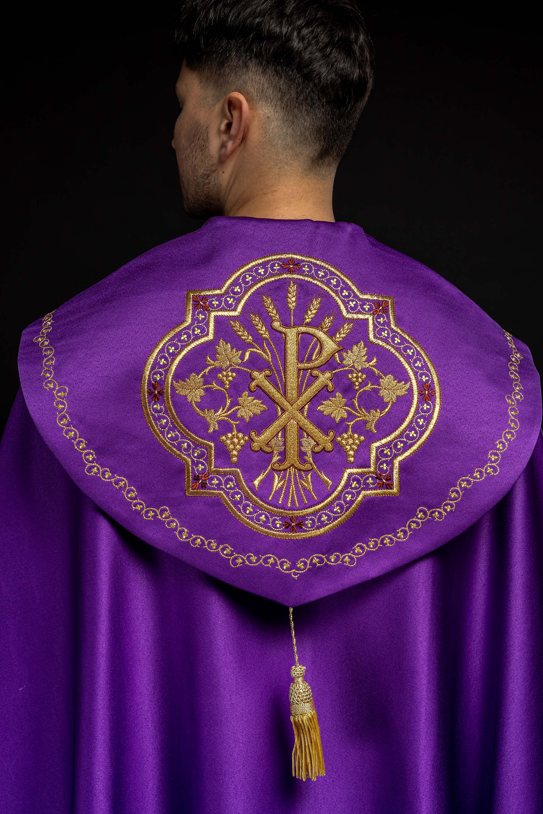 Kapa eucharystyczna monogram PX w kolorze fioletowym - ORNATY.PL