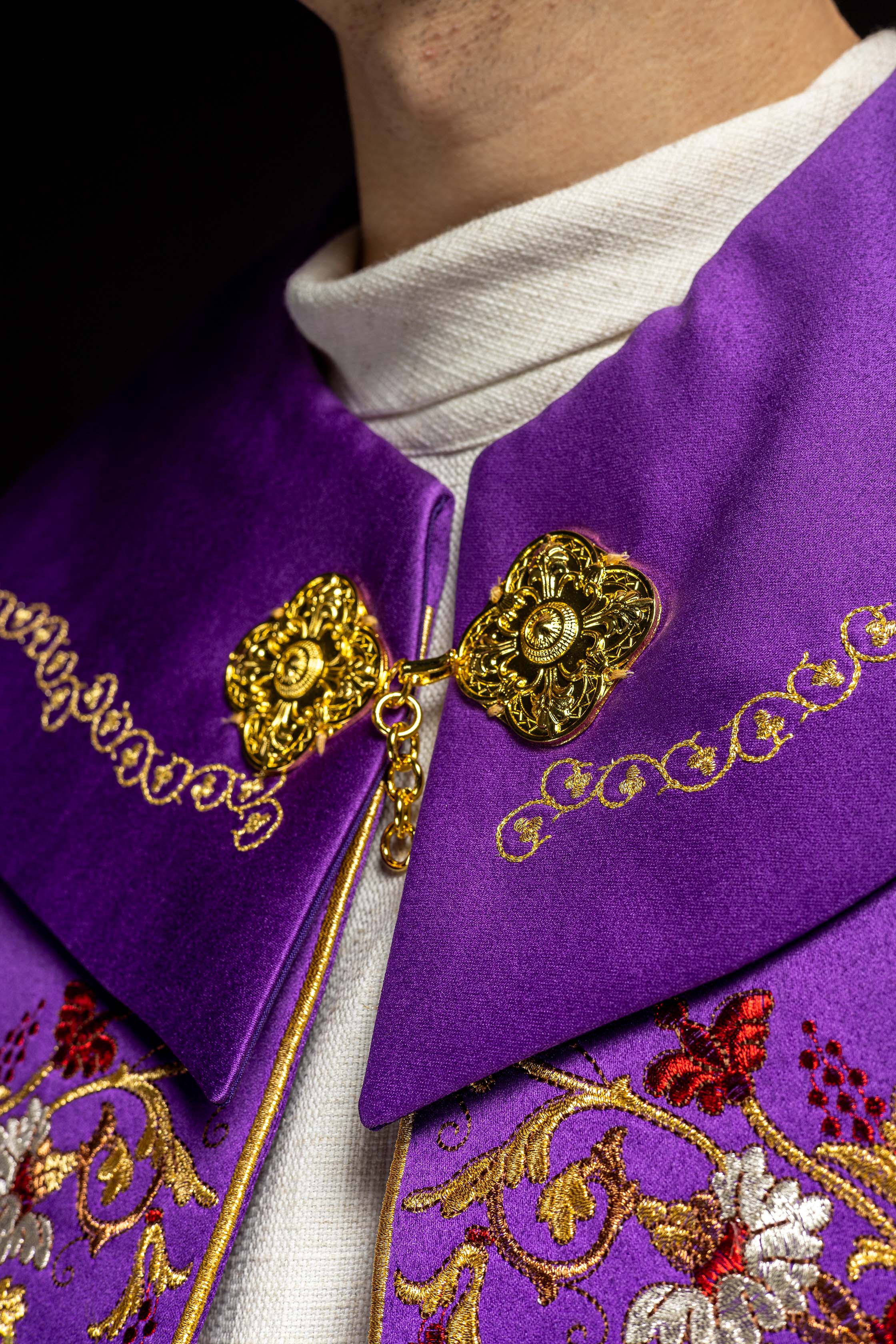 Kapa eucharystyczna monogram PX w kolorze fioletowym - ORNATY.PL