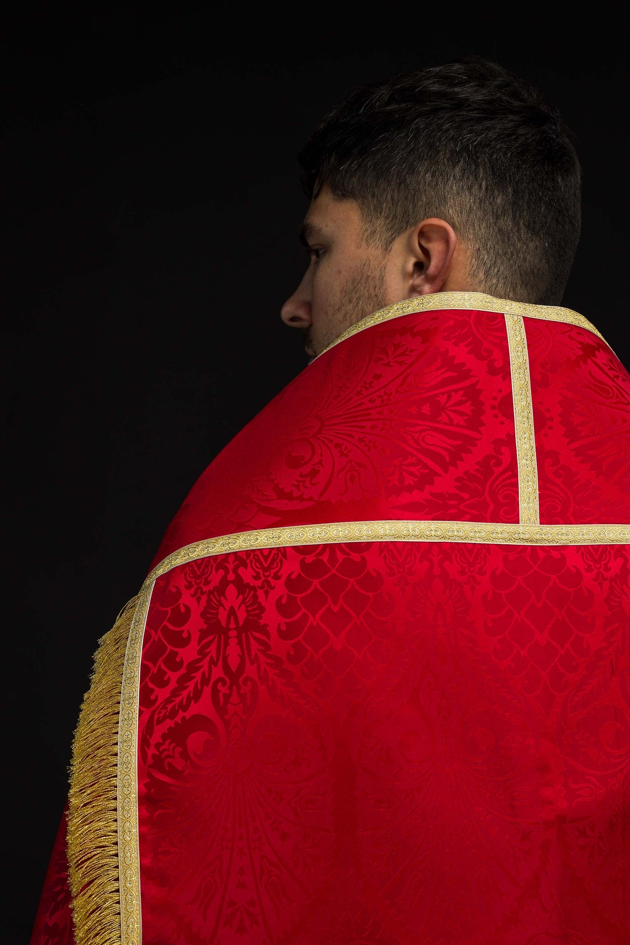 Piviale romano in tessuto jacquard – Rosso