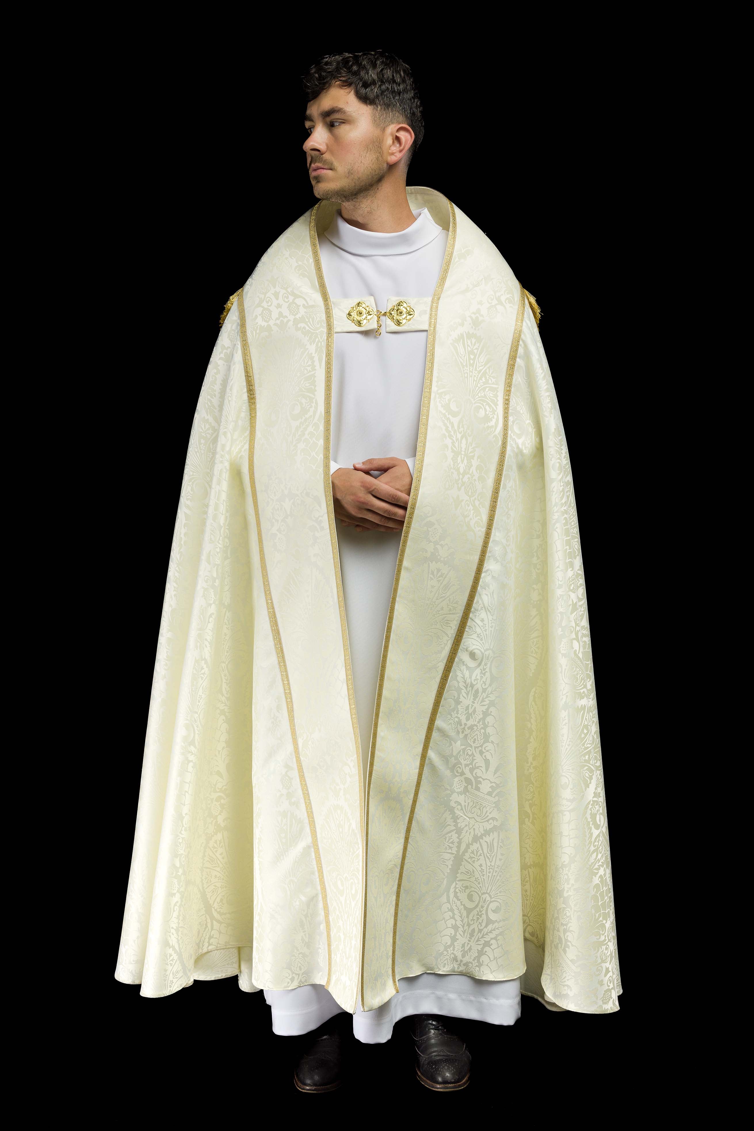 Piviale romana in jacquard liscia color ecru