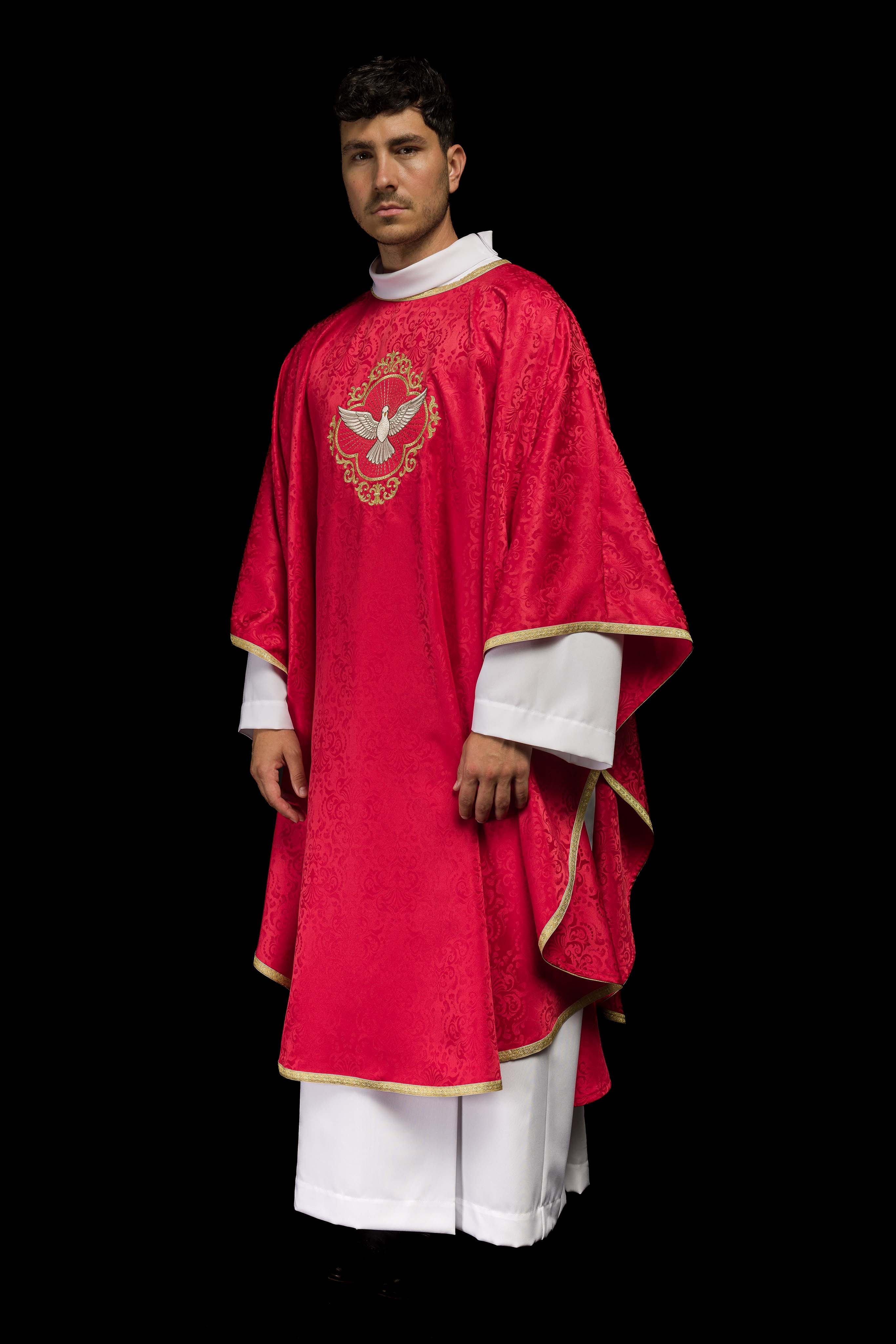 Casula ricamata con lo Spirito Santo su tessuto jacquard