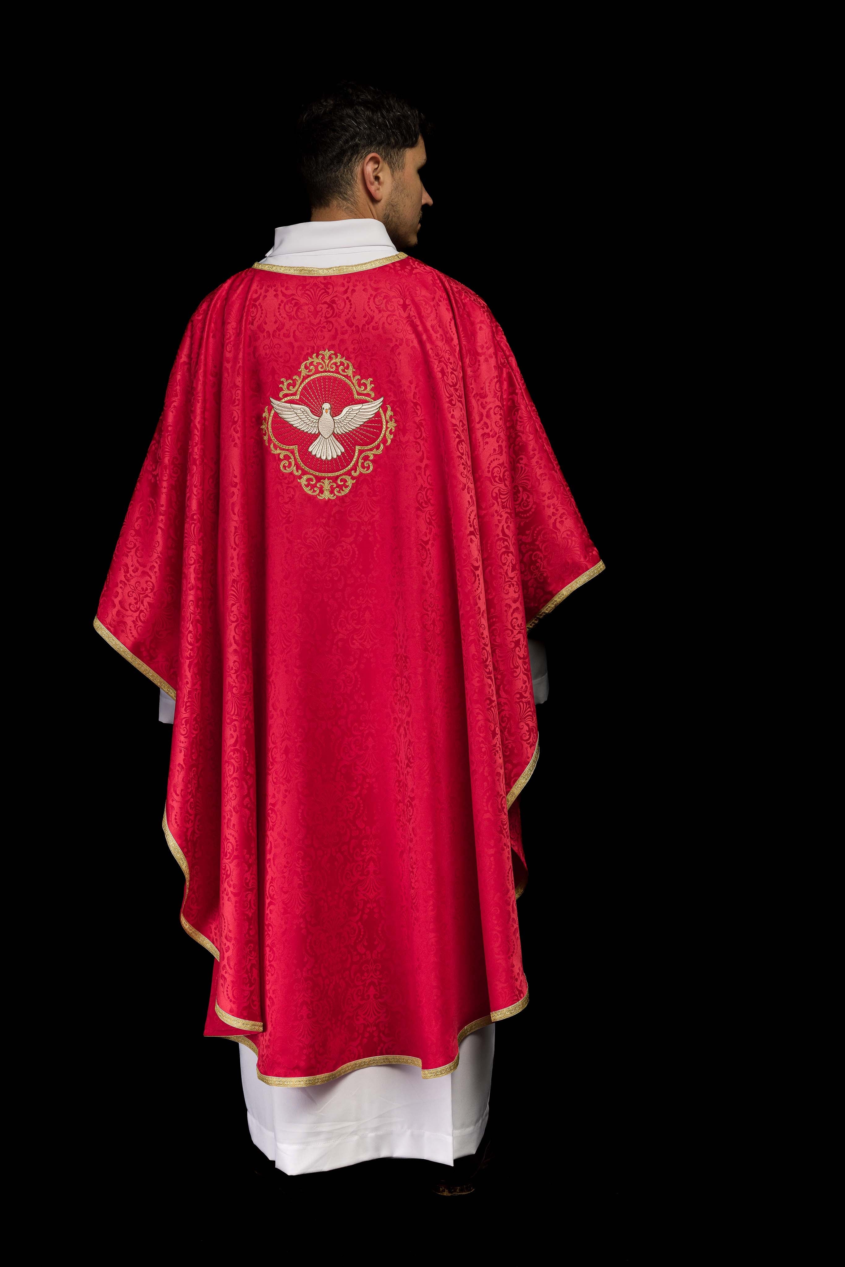 Casula ricamata con lo Spirito Santo su tessuto jacquard