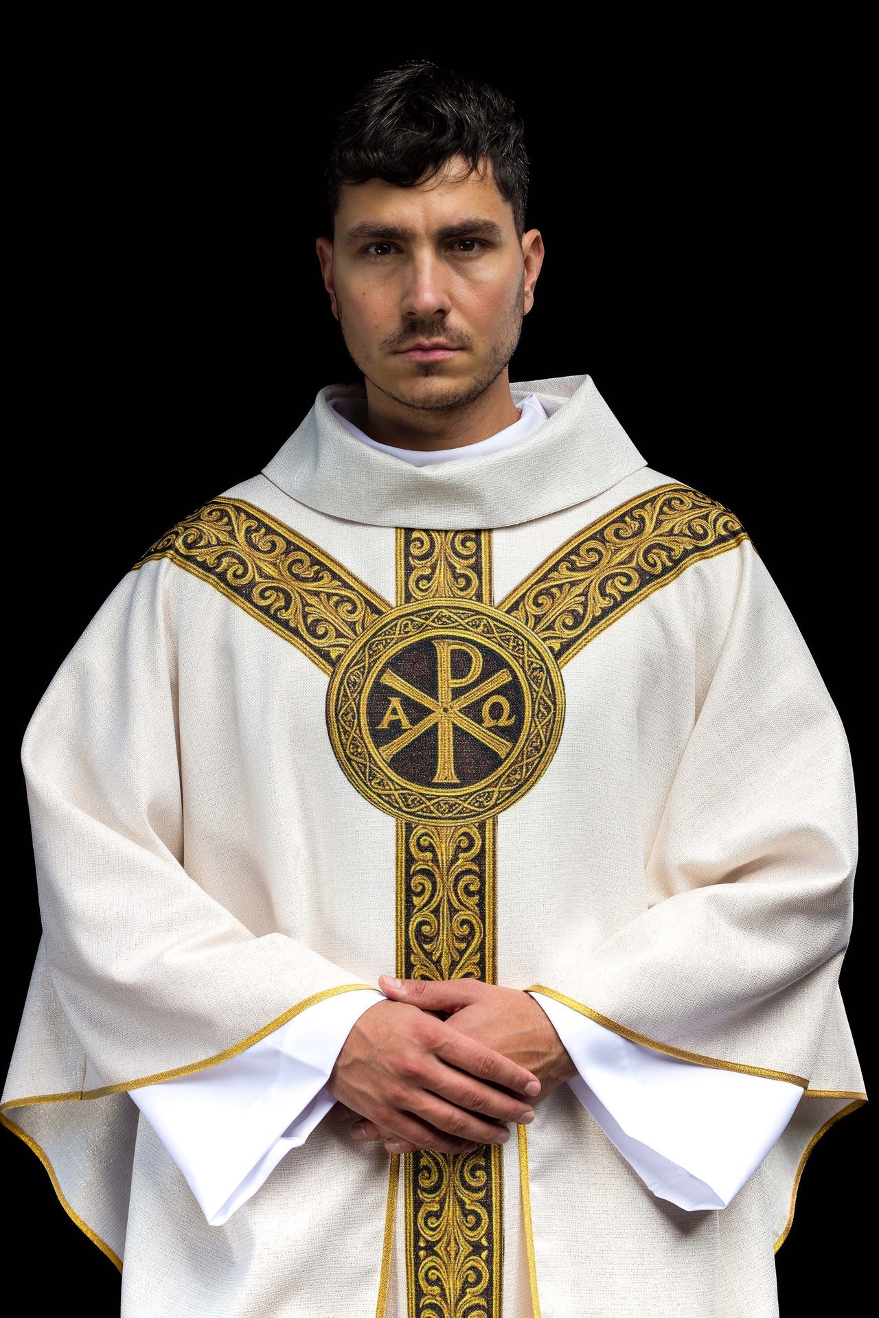 Ornat drukowany Pax Ecru z bogatym złotym zdobieniem