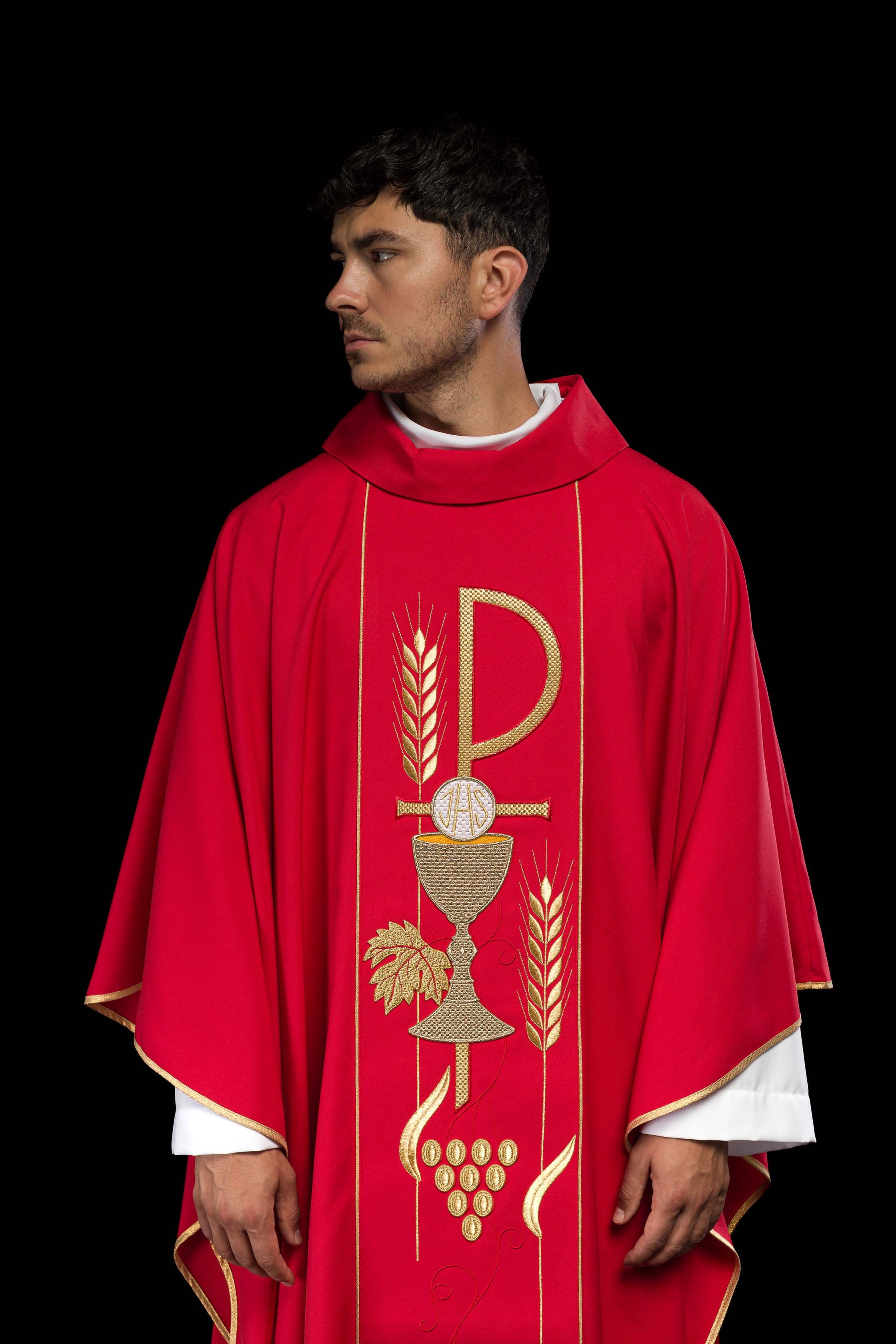 Casula Rossa con ricamo Calice e IHS