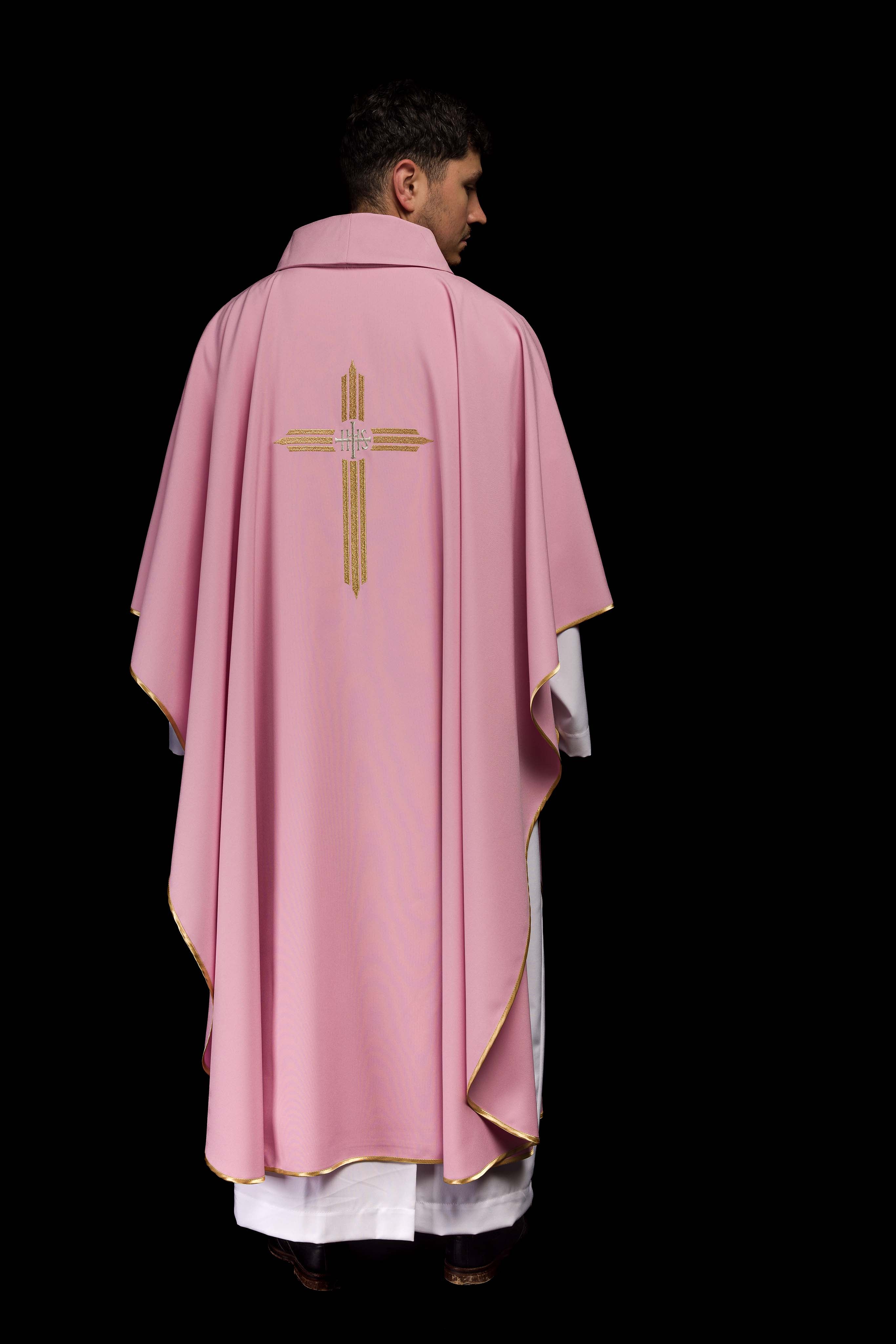 Casula Rosa con ricamo dorato IHS