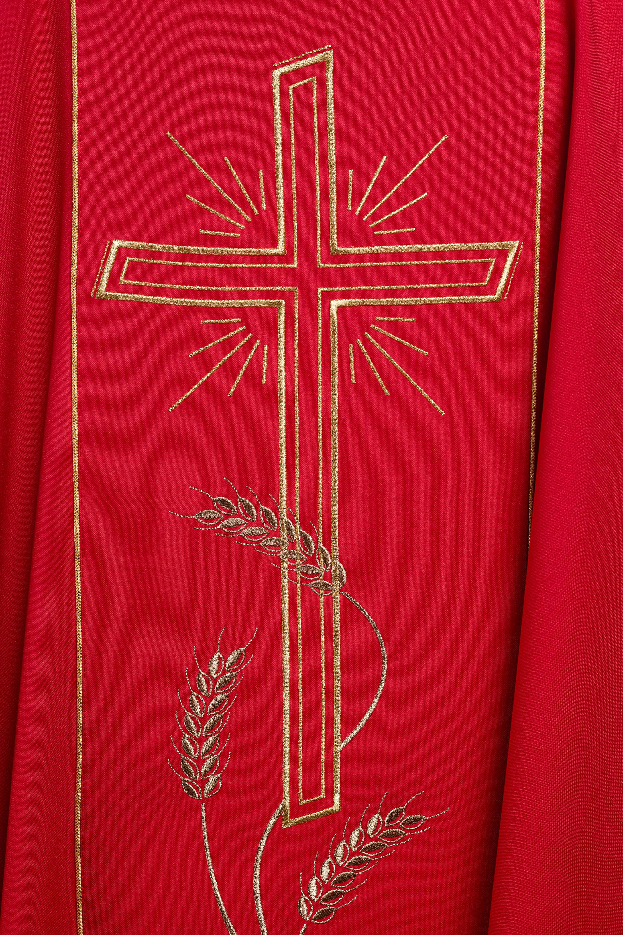Casula Rossa con ricamo dorato Croce e IHS
