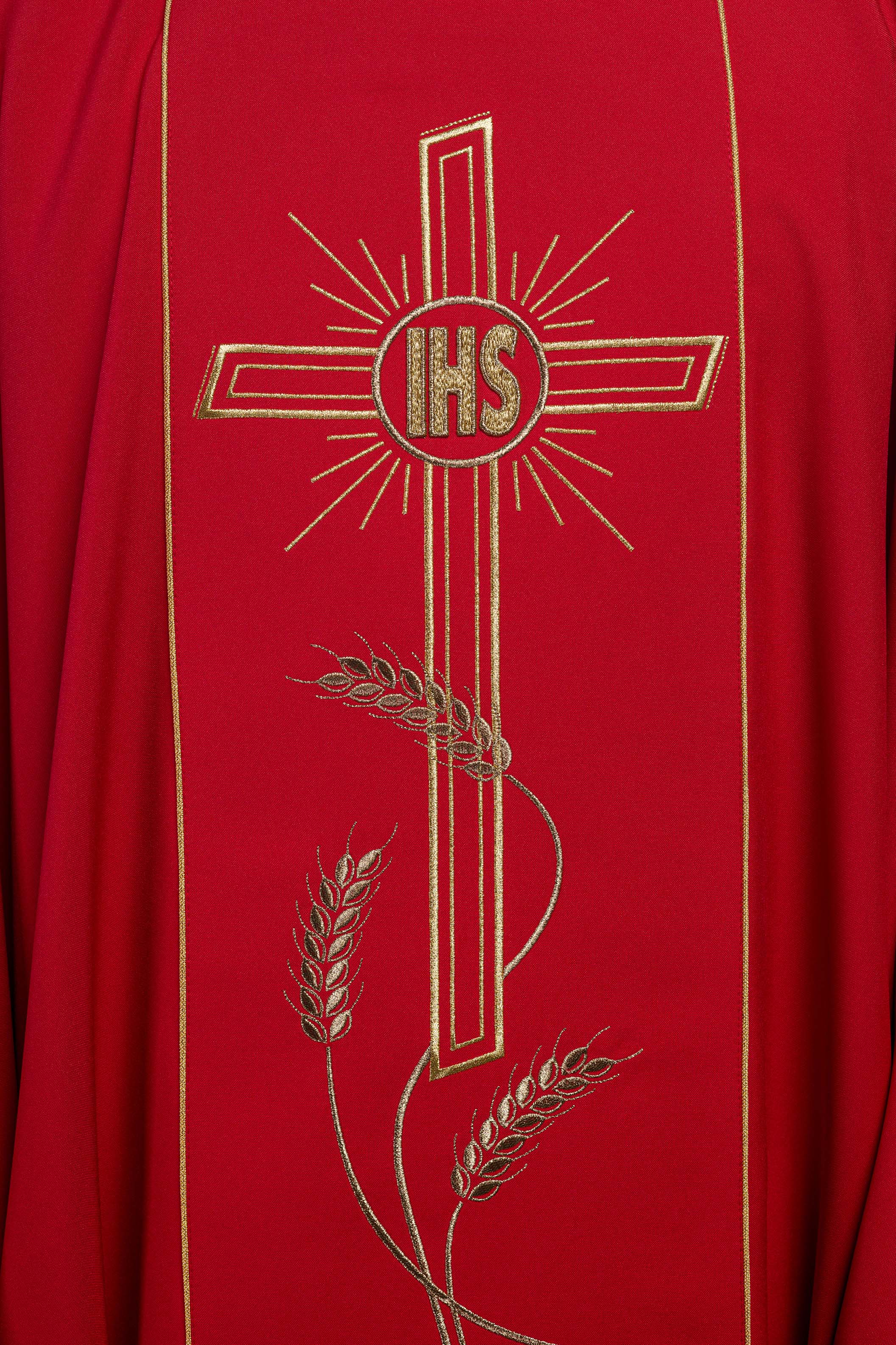 Casula Rossa con ricamo dorato Croce e IHS