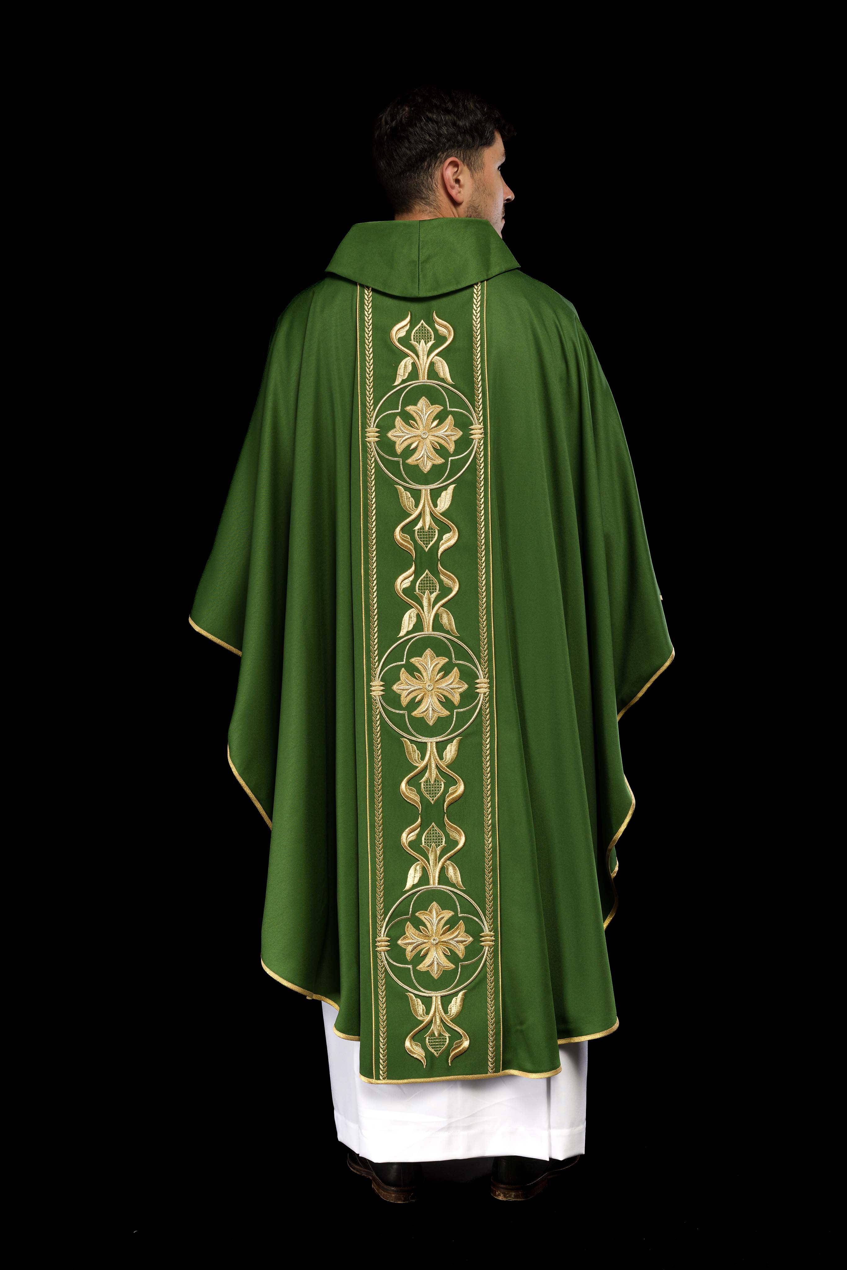 Casula ricamata Verde con Fascia Decorativa
