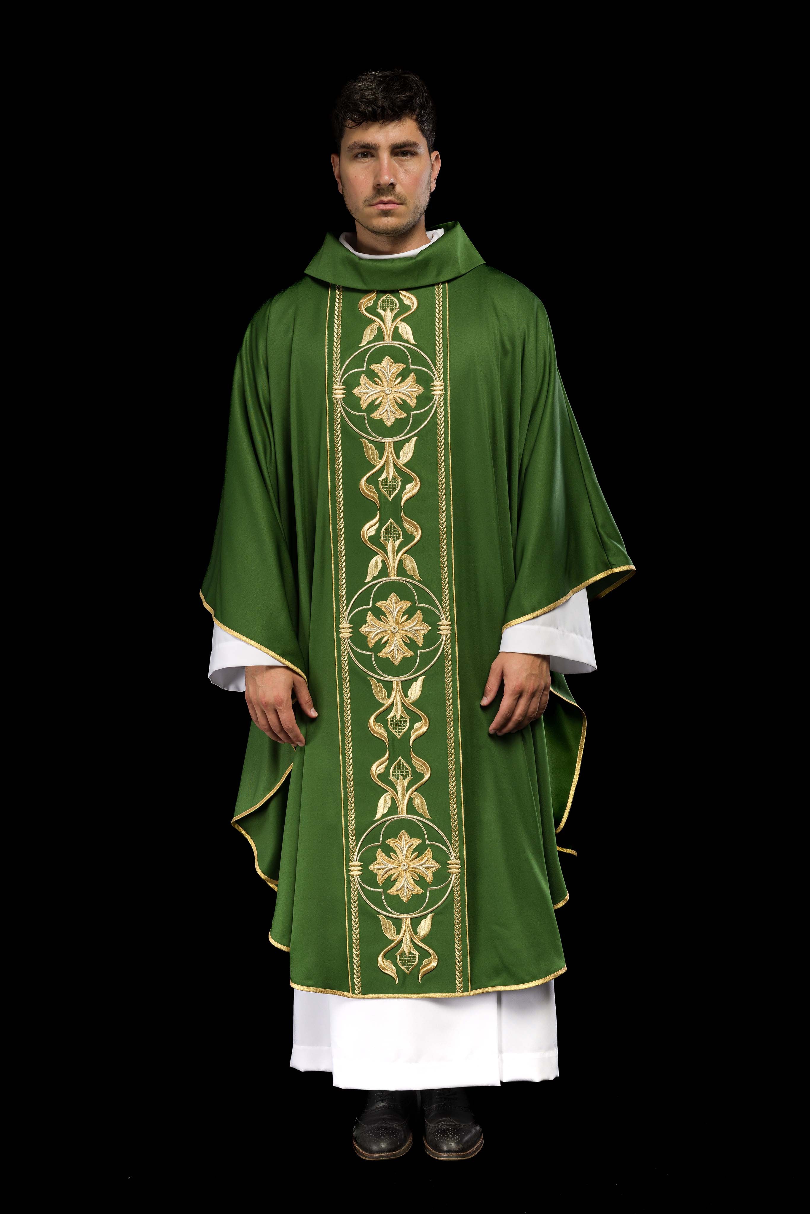 Casula ricamata Verde con Fascia Decorativa