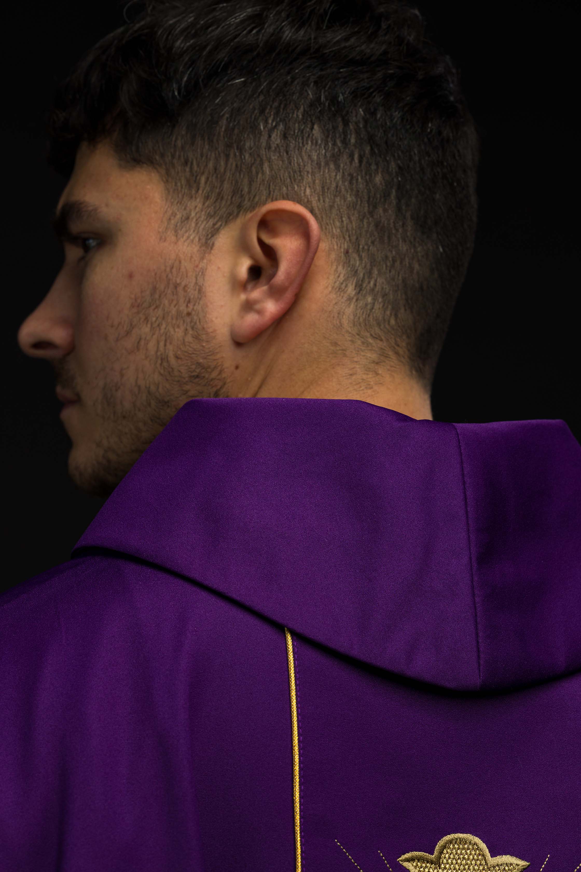 Casula Viola con ricamo Croce e Spighe