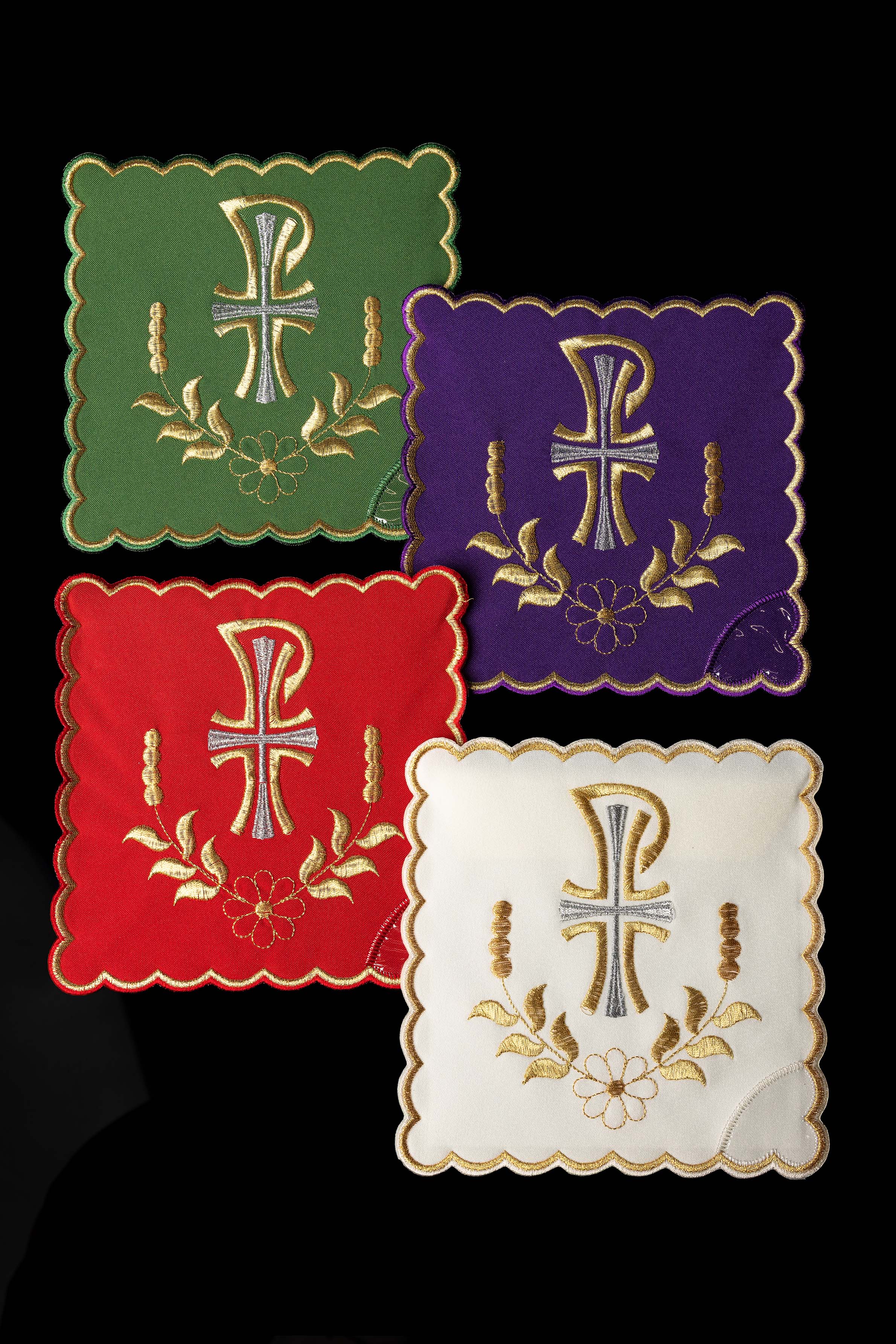 Set di palle da calice con simbolo PAX in quattro colori liturgici