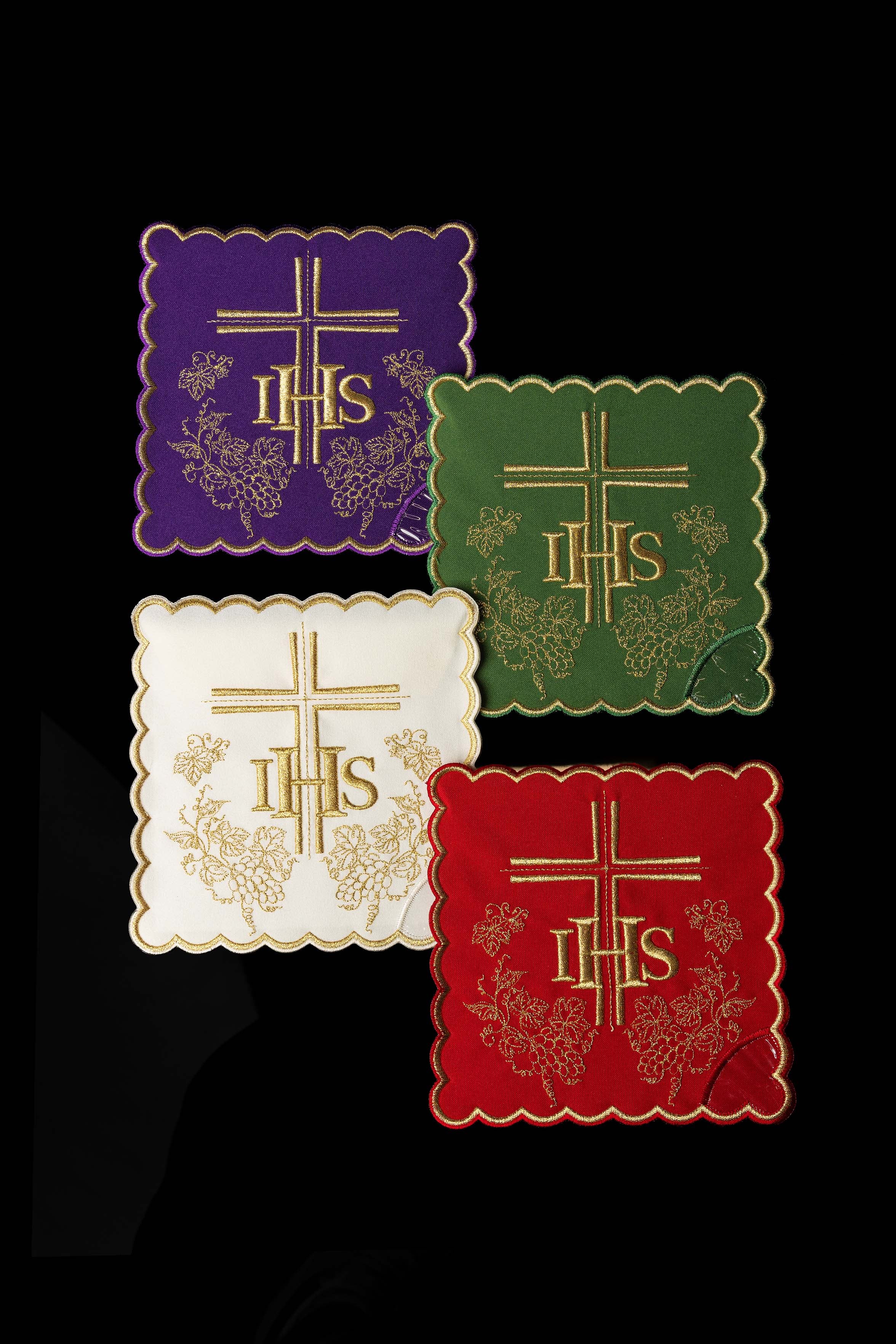 Set di palle da calice con simbolo IHS in quattro colori liturgici