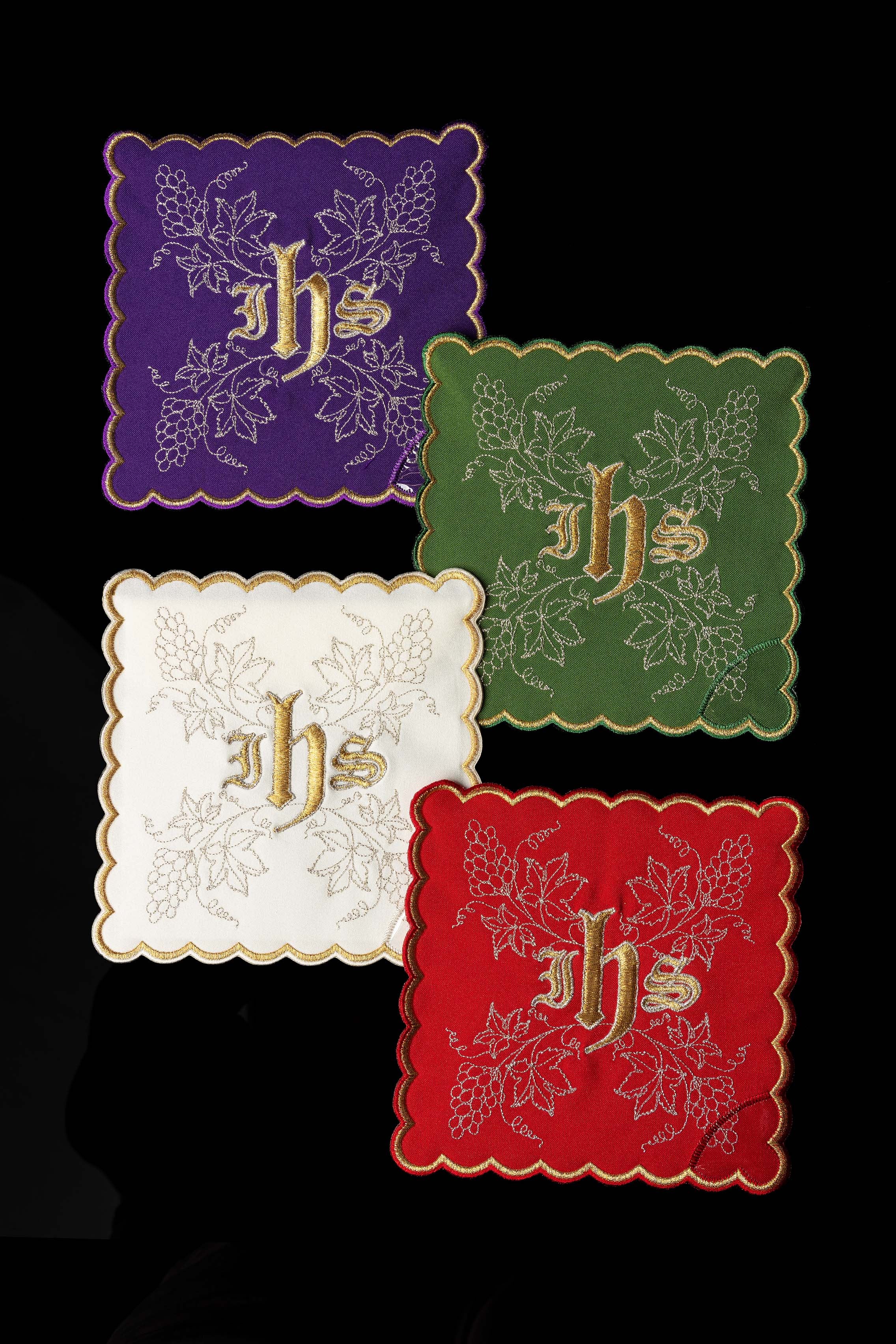 Set di palle da calice con simbolo IHS in quattro colori liturgici