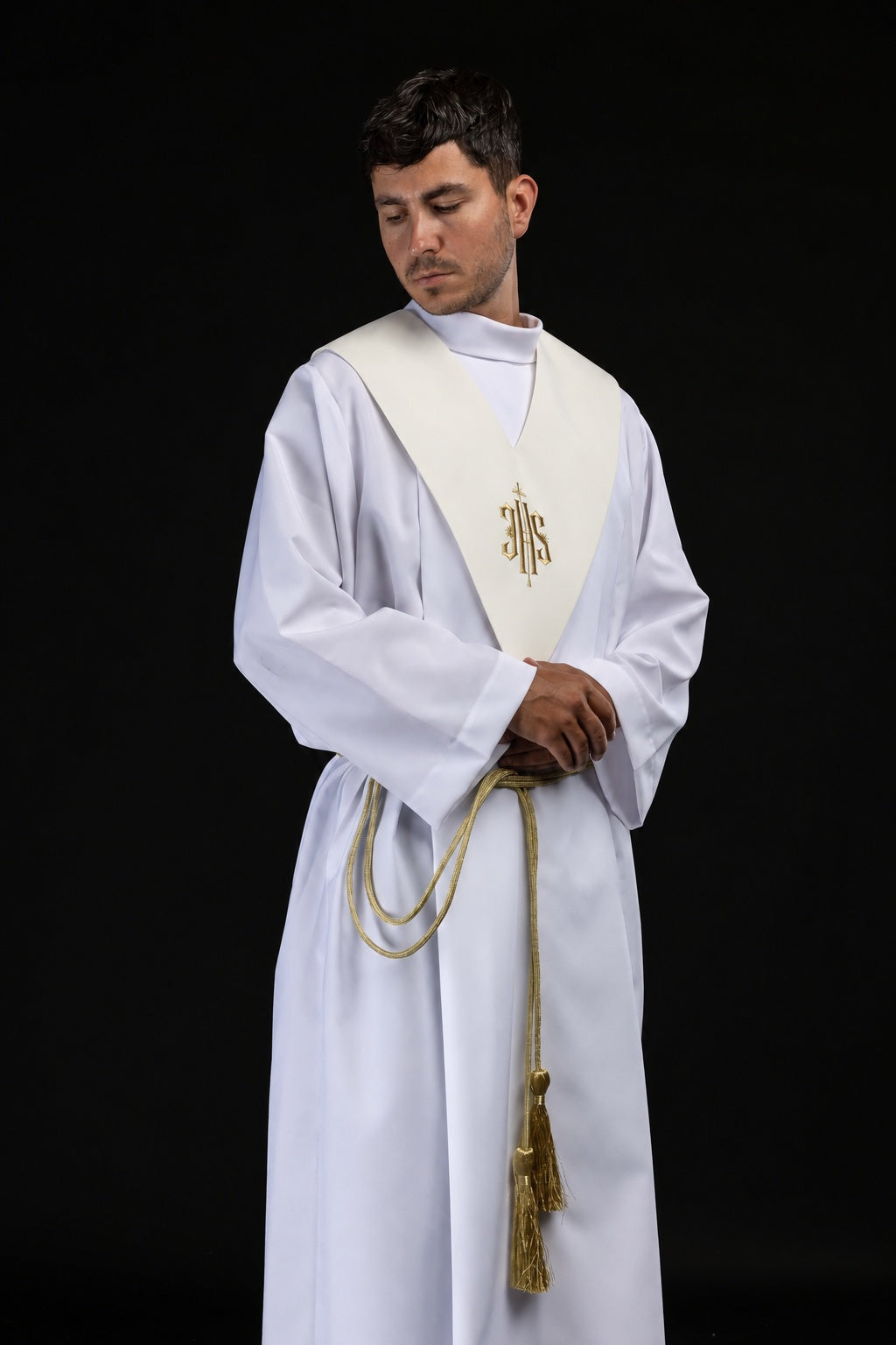 Palliotto da lettore color avorio con ricamo IHS