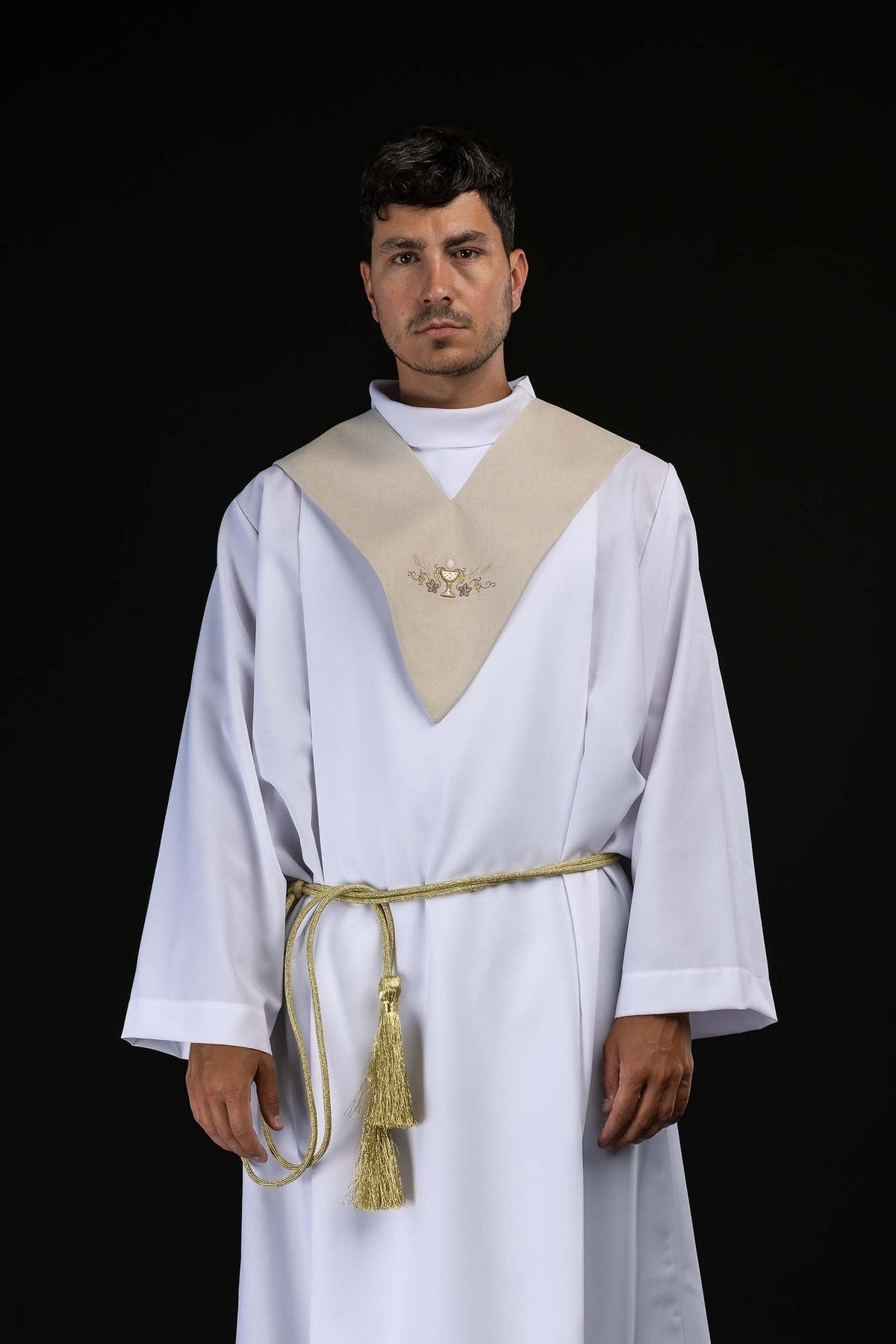Pallio da lettore color avorio con ricamo del calice eucaristico