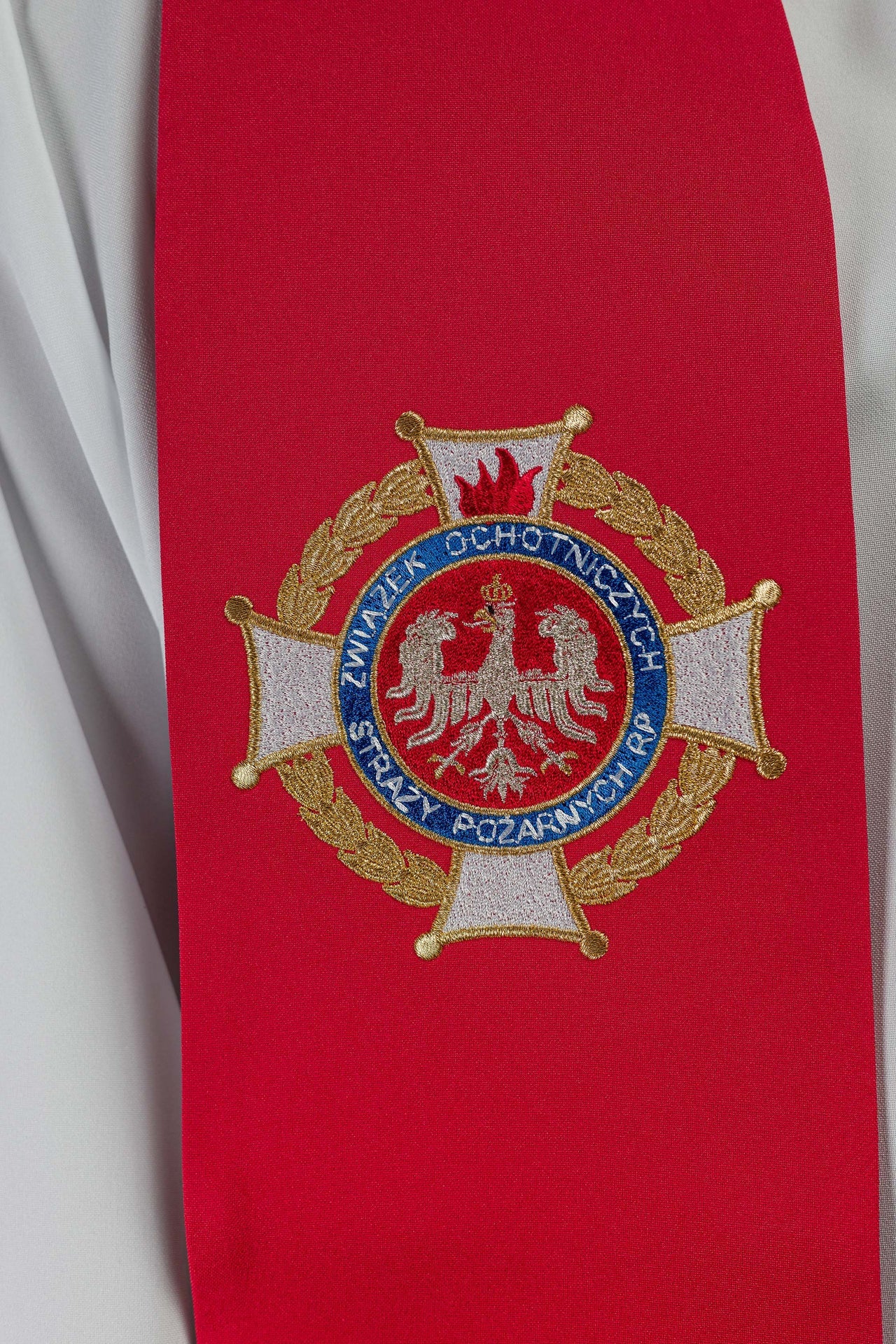 Stuła haftowana z wizerunkiem Świętego Floriana