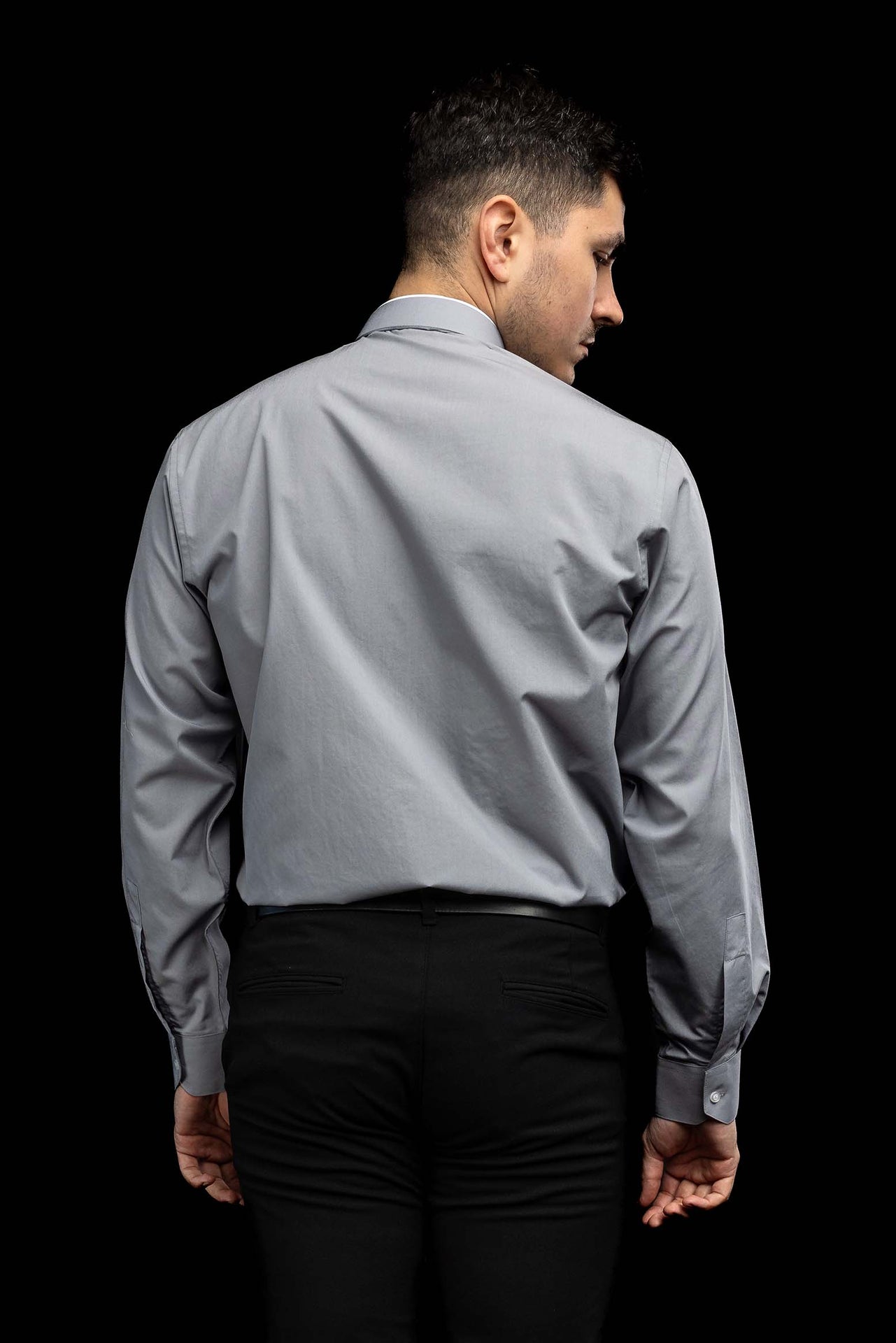 Camicia clergy romana grigio chiaro a maniche lunghe con colletto romano