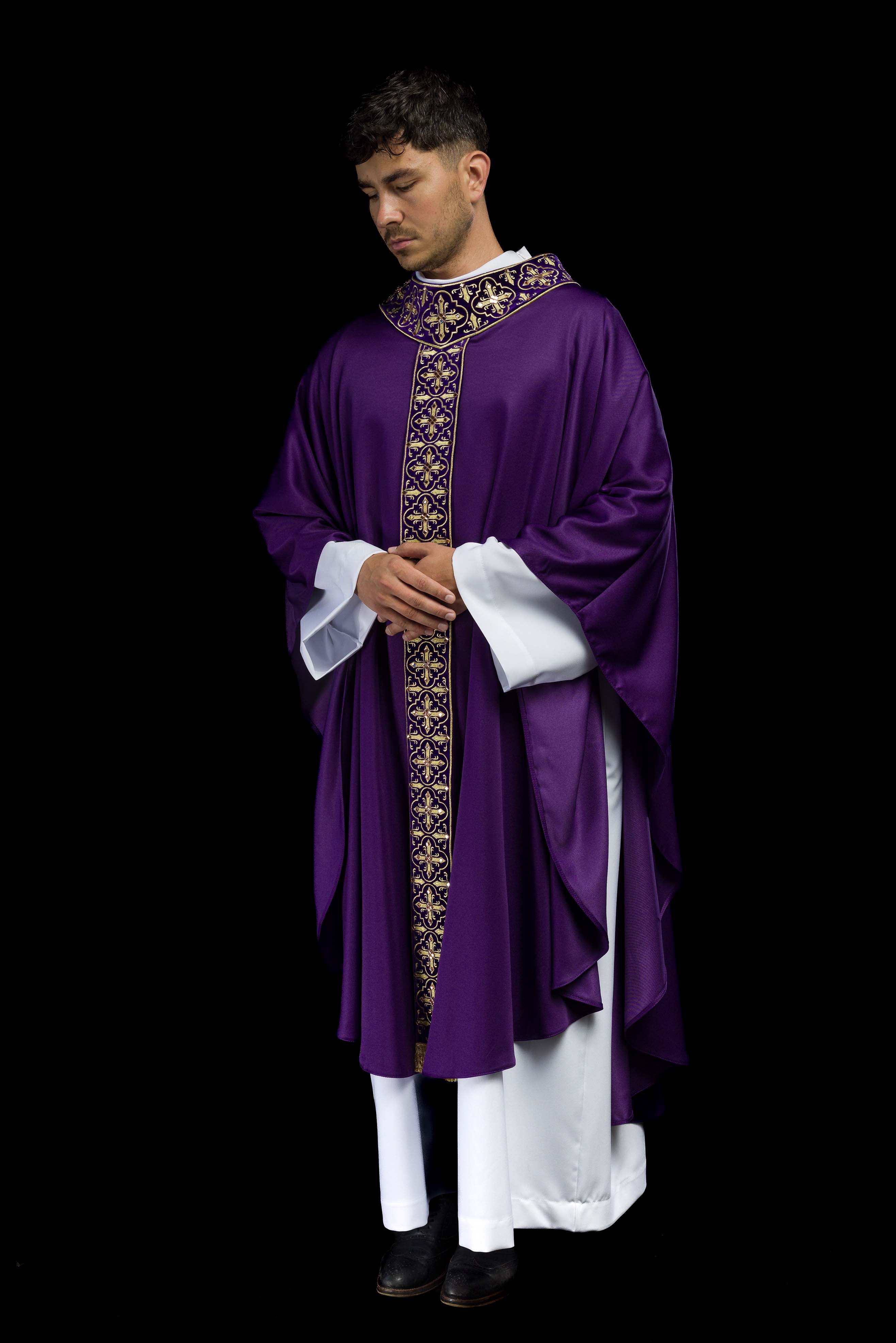 Casula Viola con Stolone ricamato motivo Croce