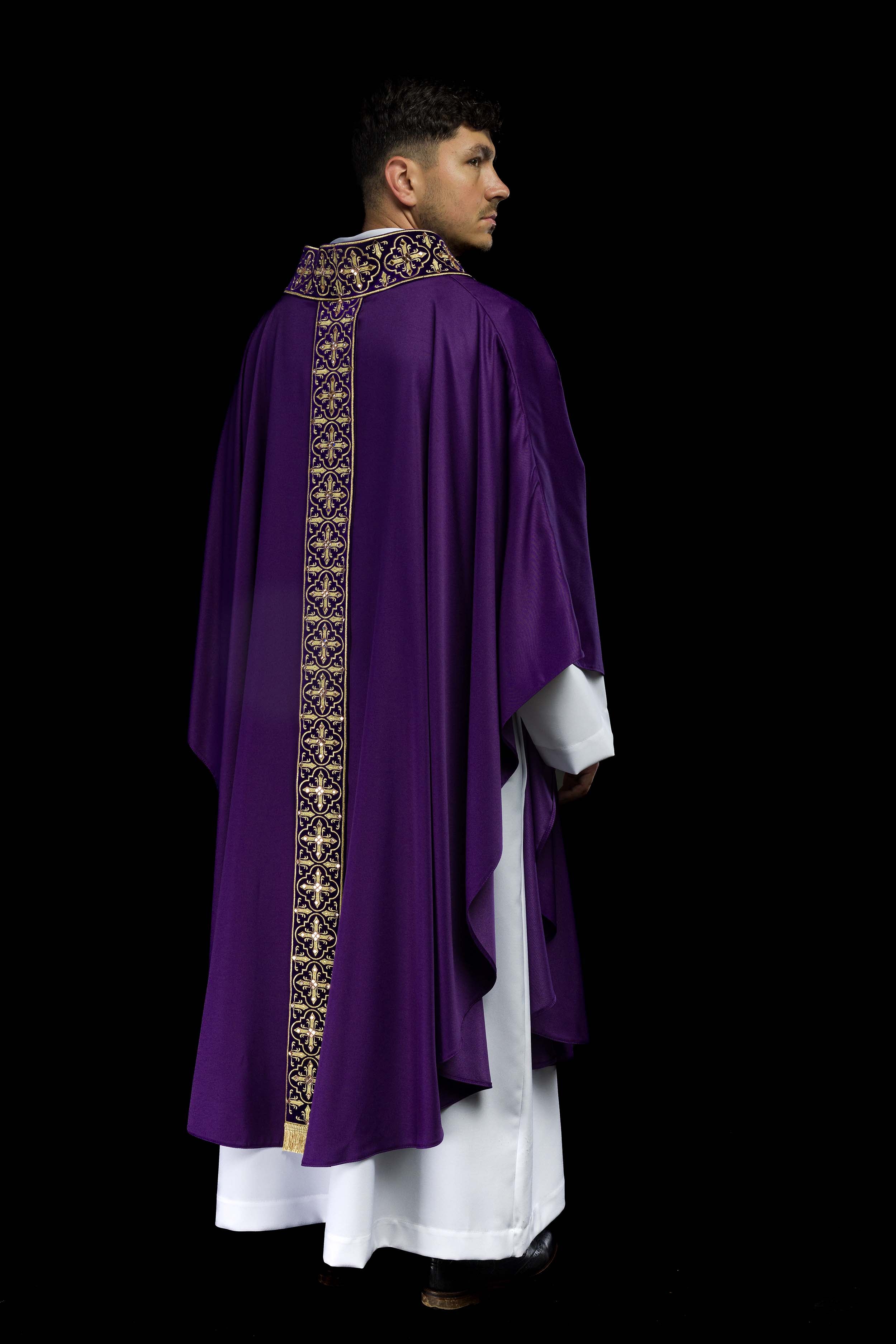 Casula Viola con Stolone ricamato motivo Croce