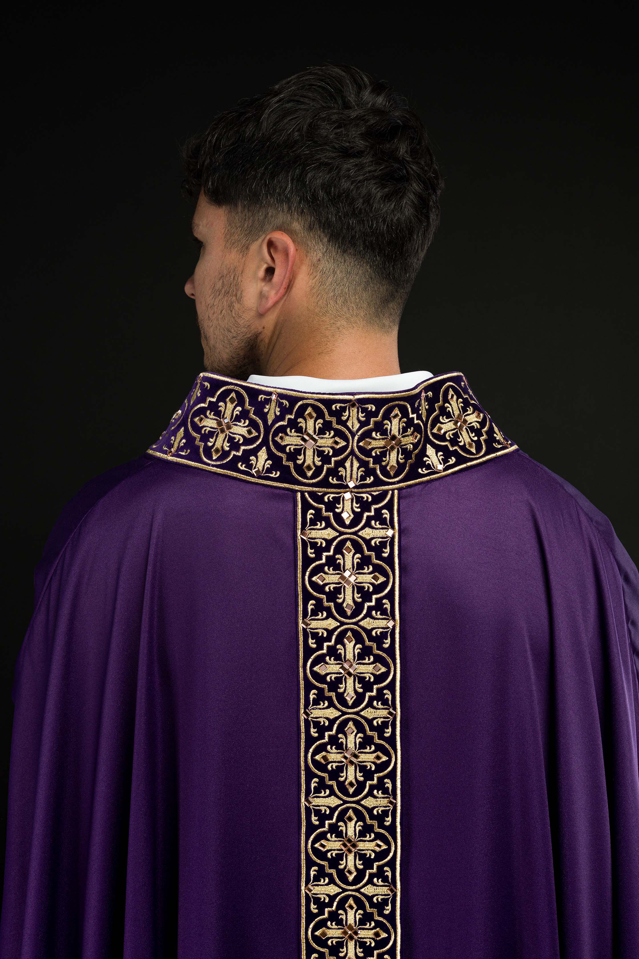 Casula Viola con Stolone ricamato motivo Croce