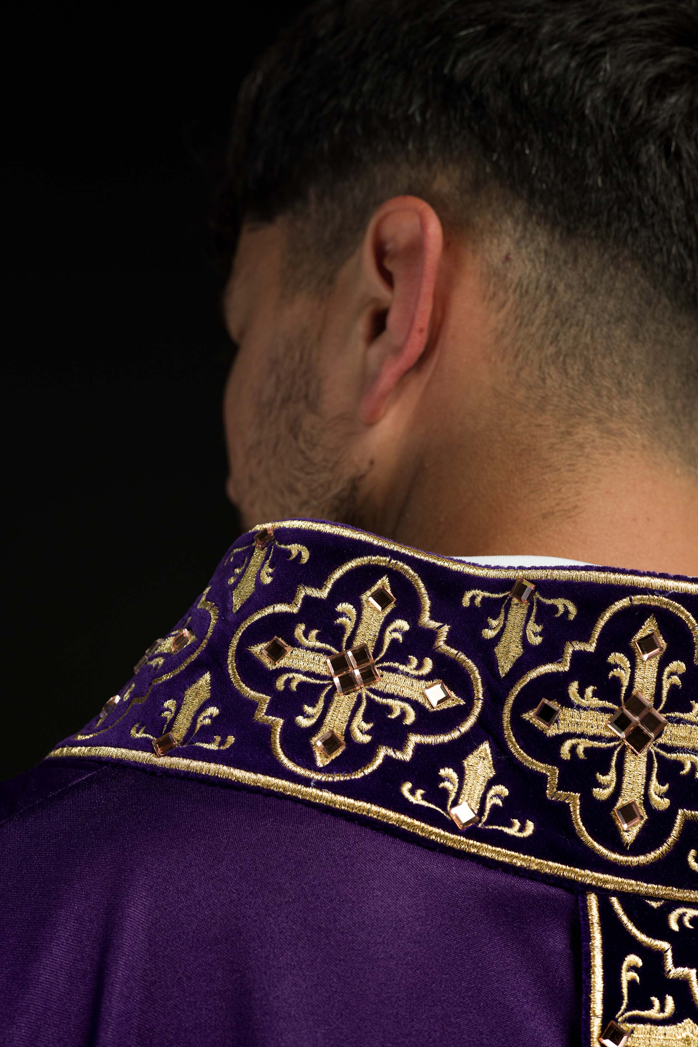 Casula Viola con Stolone ricamato motivo Croce