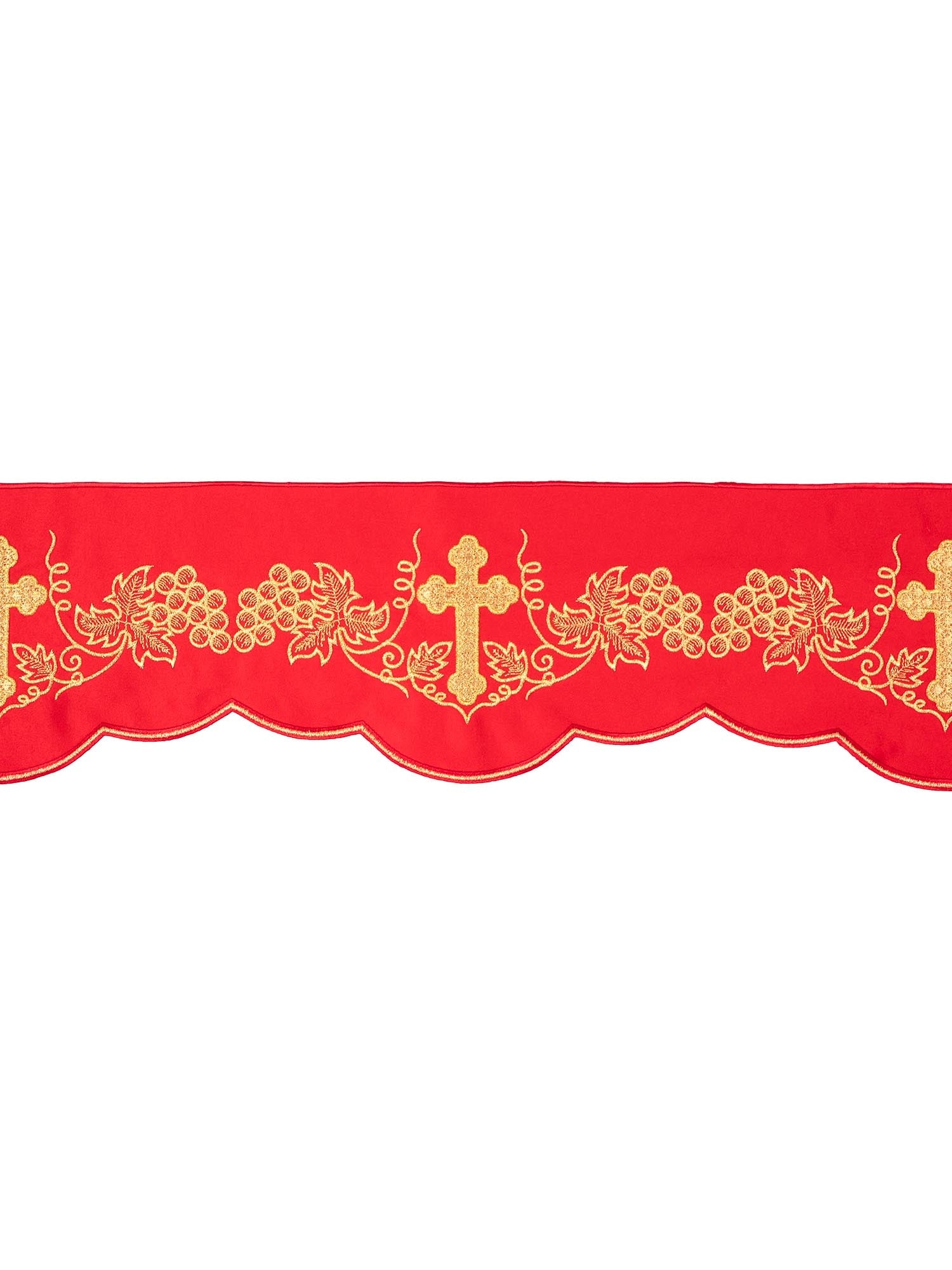 Balza per tovaglia d'altare con ricamo frontale Croce e Uva Rosso KOM/020/02 15cm 3,5m - PERILPRETE.IT