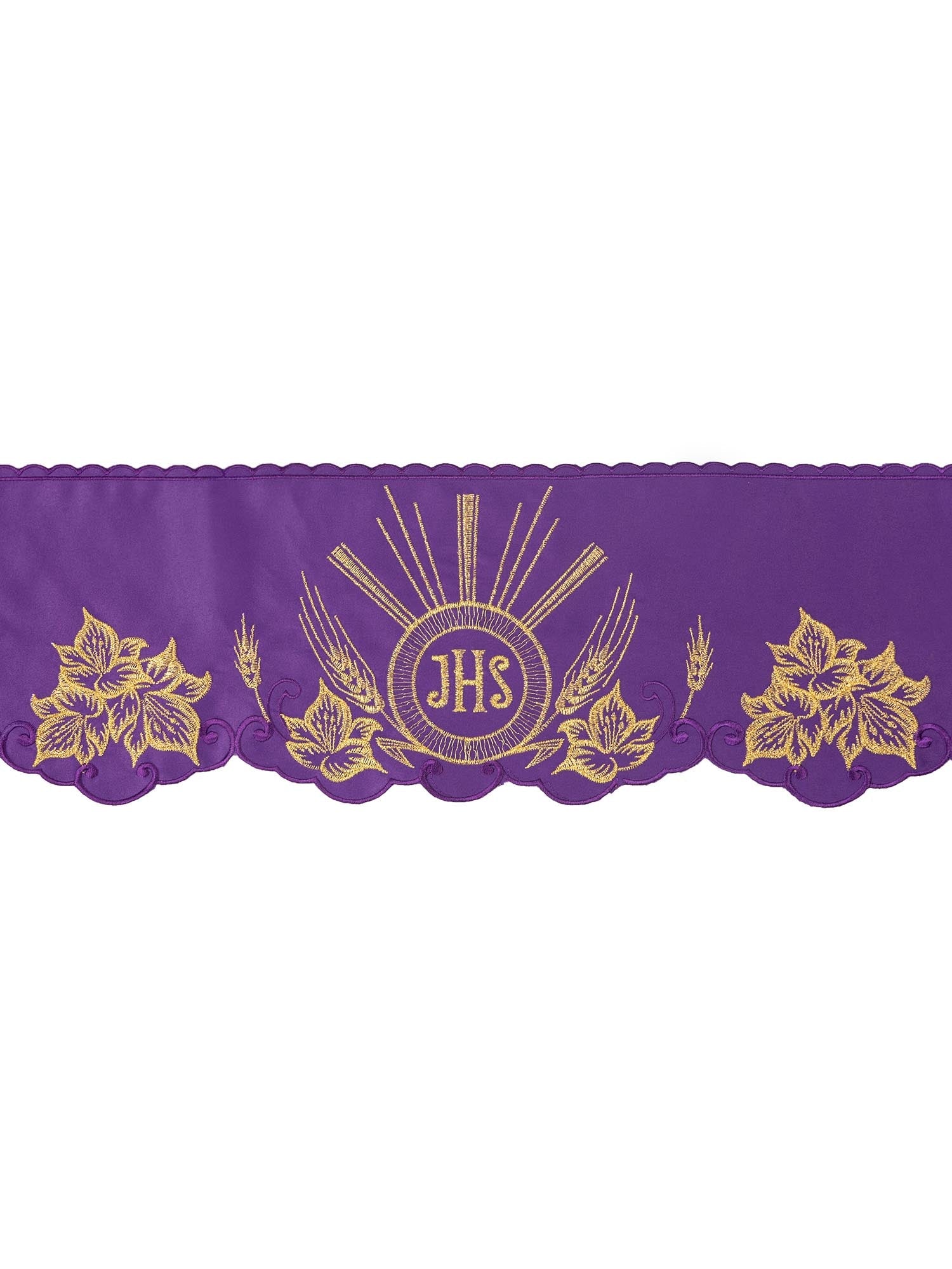 Balza per tovaglia d'altare con ricamo frontale IHS Viola KOM/053/03 15cm 3,5m - PERILPRETE.IT