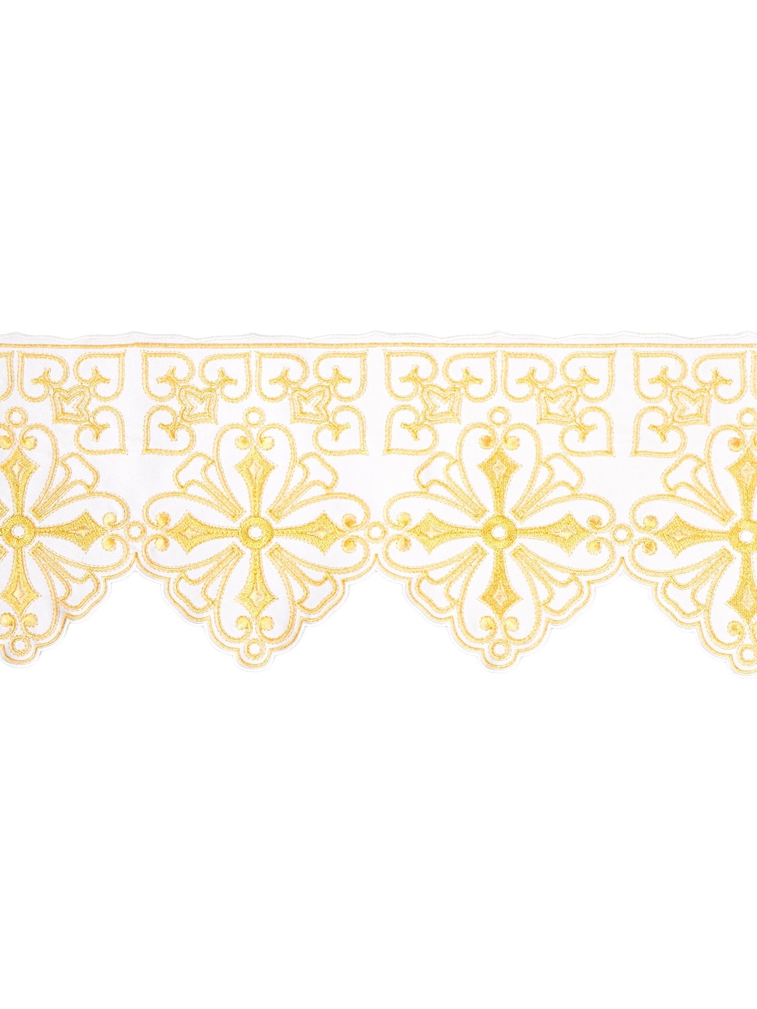 Balza per tovaglia d'altare con ricamo frontale Rosetta Bianco KOM/038/04 22cm 3,5m - PERILPRETE.IT