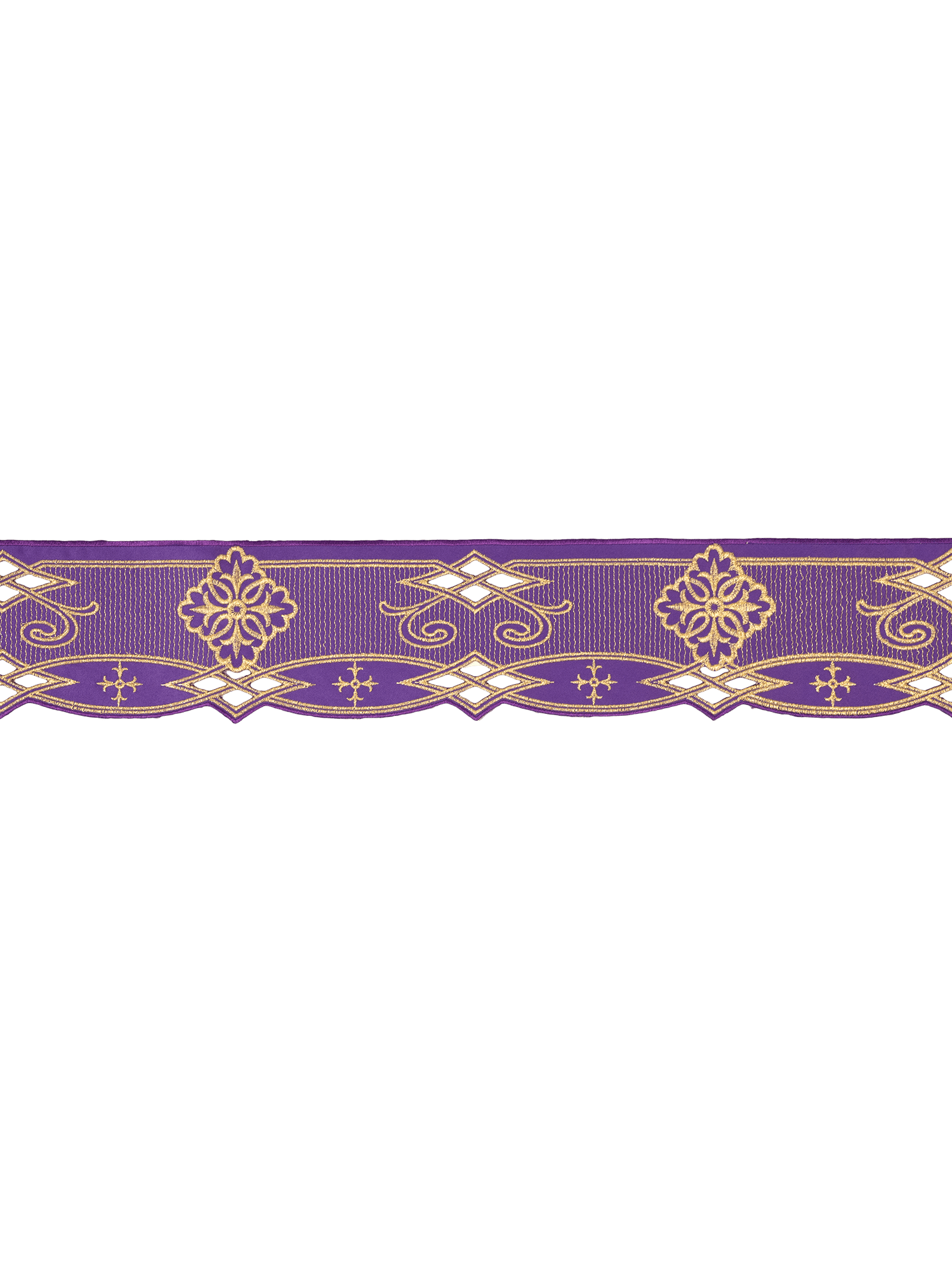 Balza per tovaglia d'altare con ricamo frontale Rosetta Viola KOM/030/03 9cm 3,5m - PERILPRETE.IT
