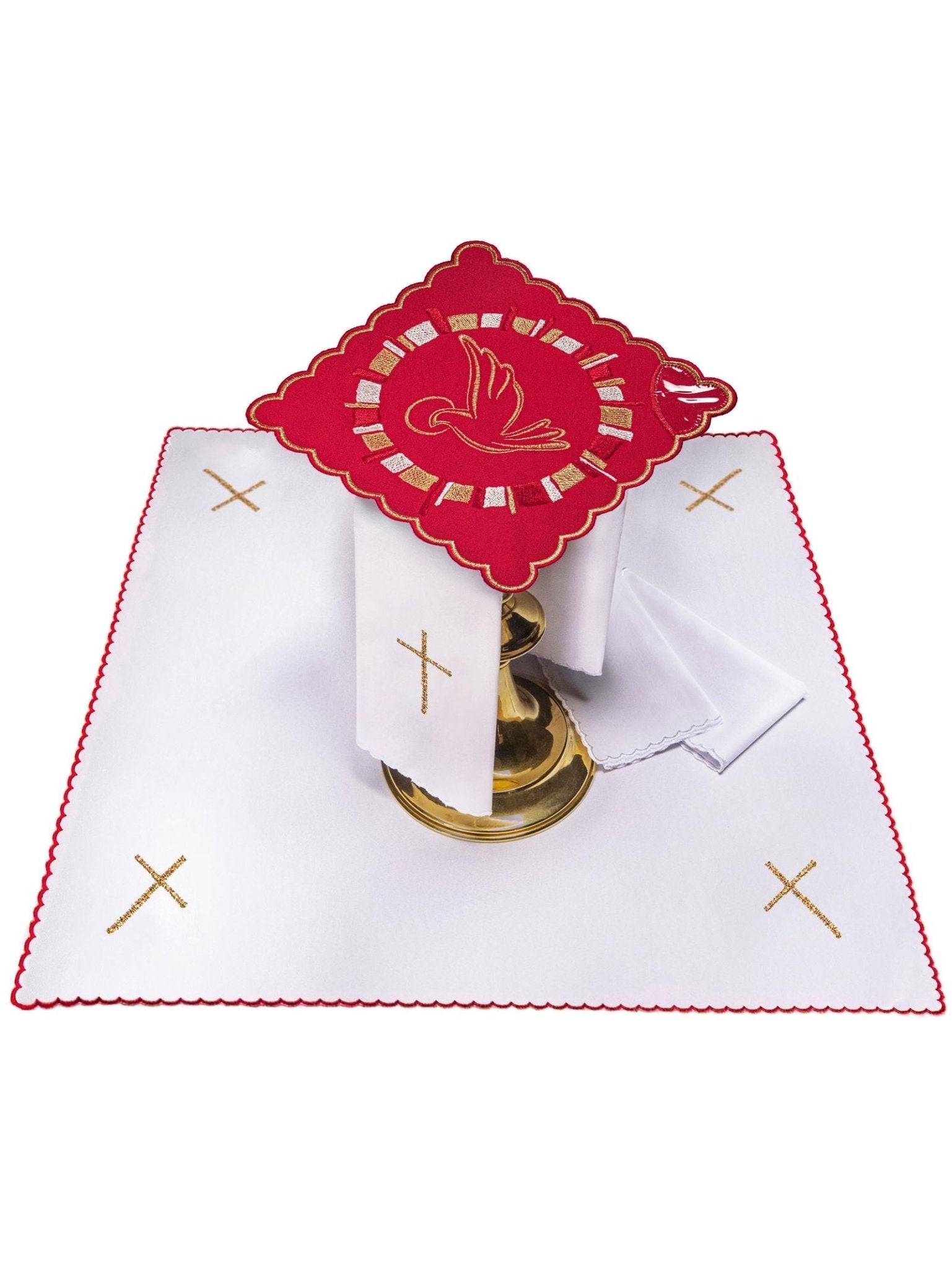 Biancheria calice rossa con ricamo Spirito Santo KK/141 - PERILPRETE.IT