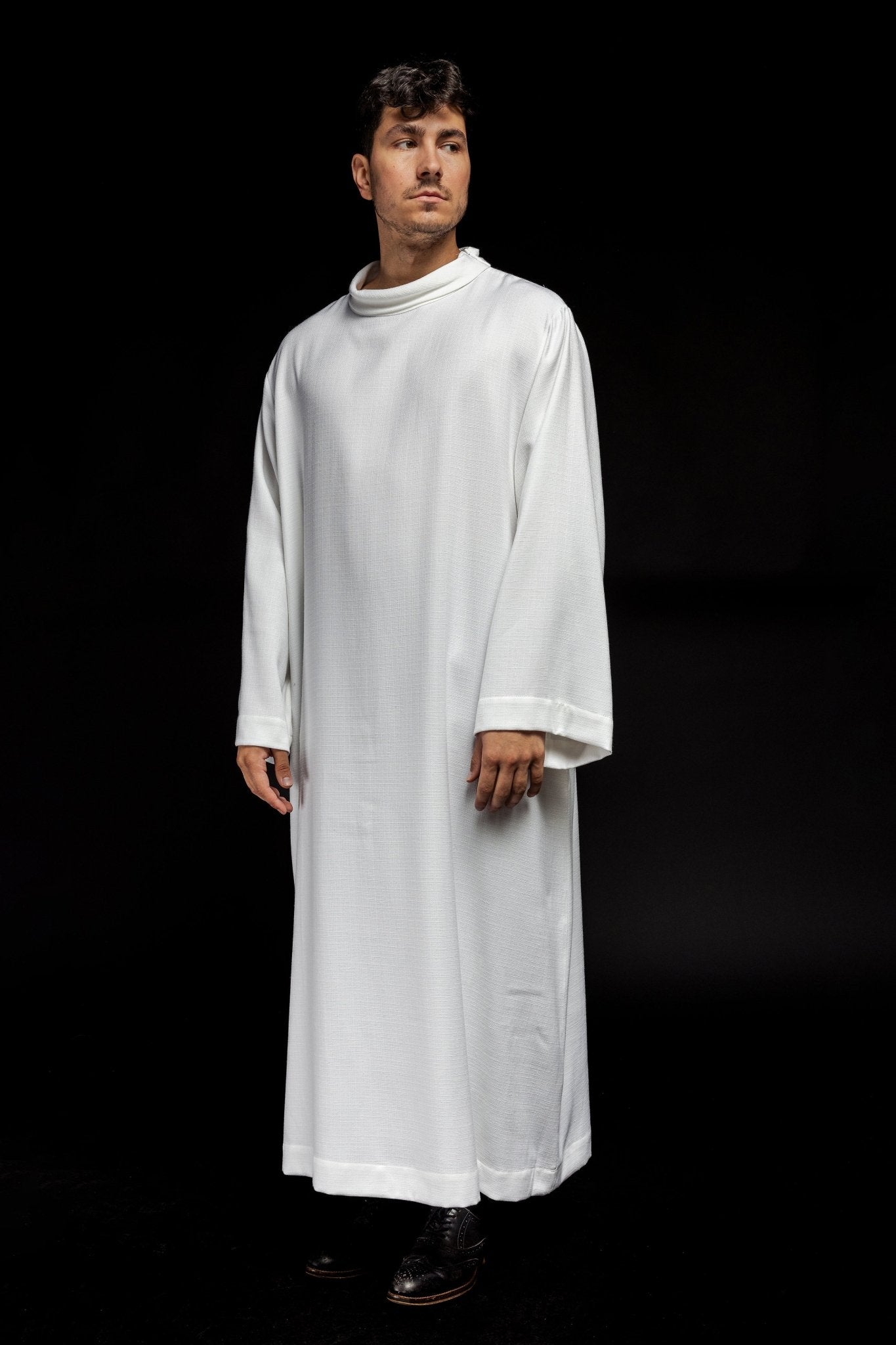 Camice da sacerdote in lino bianco, realizzato in tessuto a trama naturale KAB/031/04/49 135cm/164cm - PERILPRETE.IT