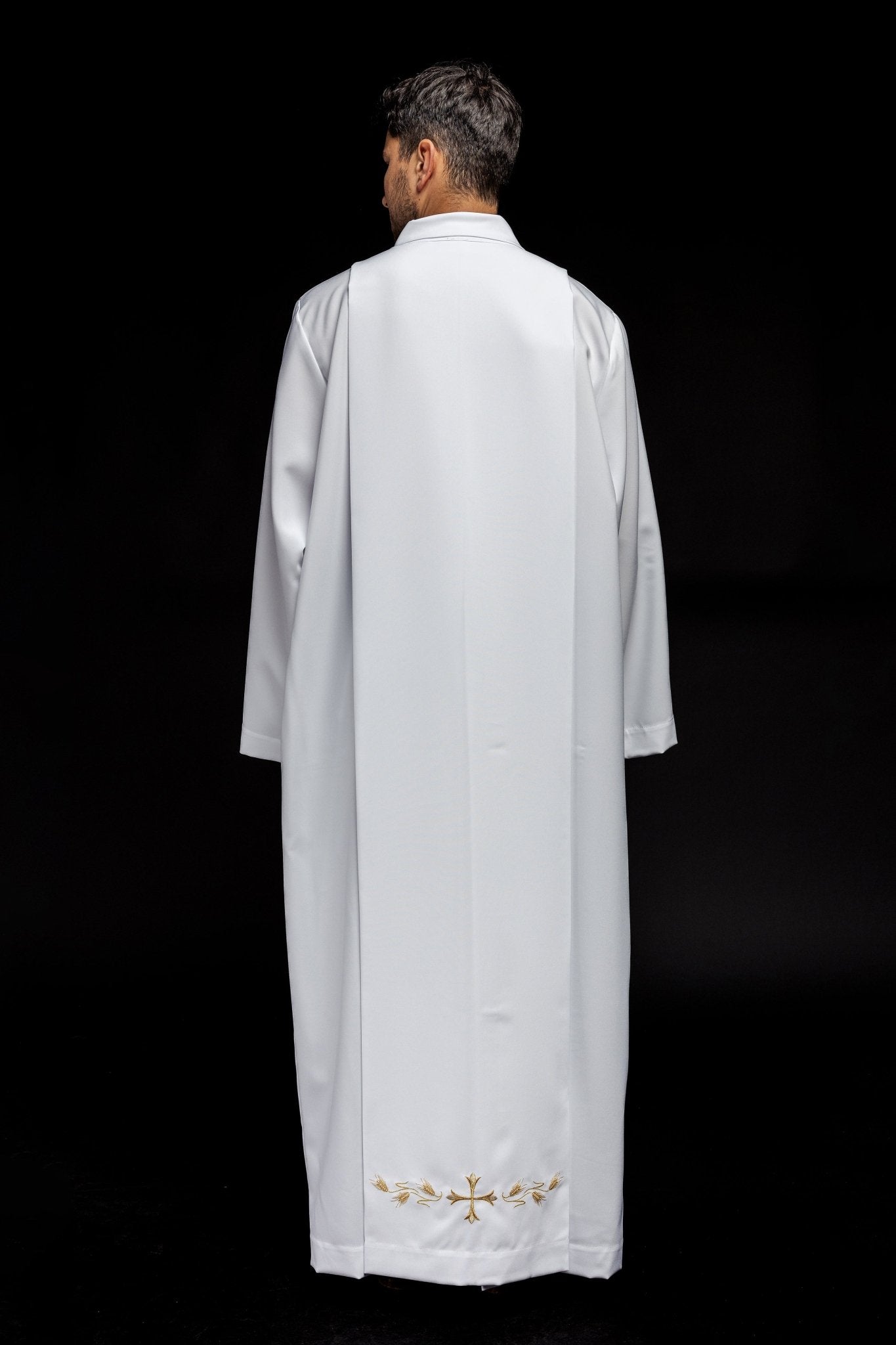 Camice sacerdotale collo alto ricamo con croci Bianco KAB/004/04/12 135cm/164cm - PERILPRETE.IT