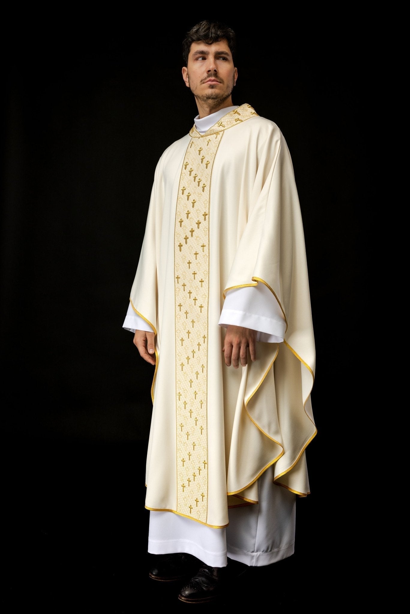 Casula bianca con cintura ricamata con croci S - 7062 - 05 - 53 - PERILPRETE.IT