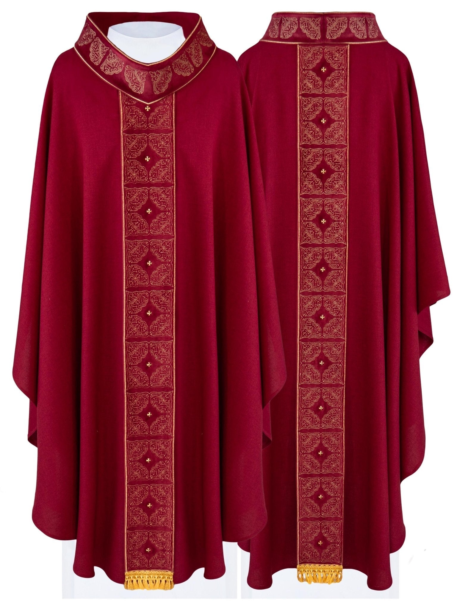 Casula con cintura e colletto riccamente ricamati in rosso S - 7057 - 02 - 70 - PERILPRETE.IT