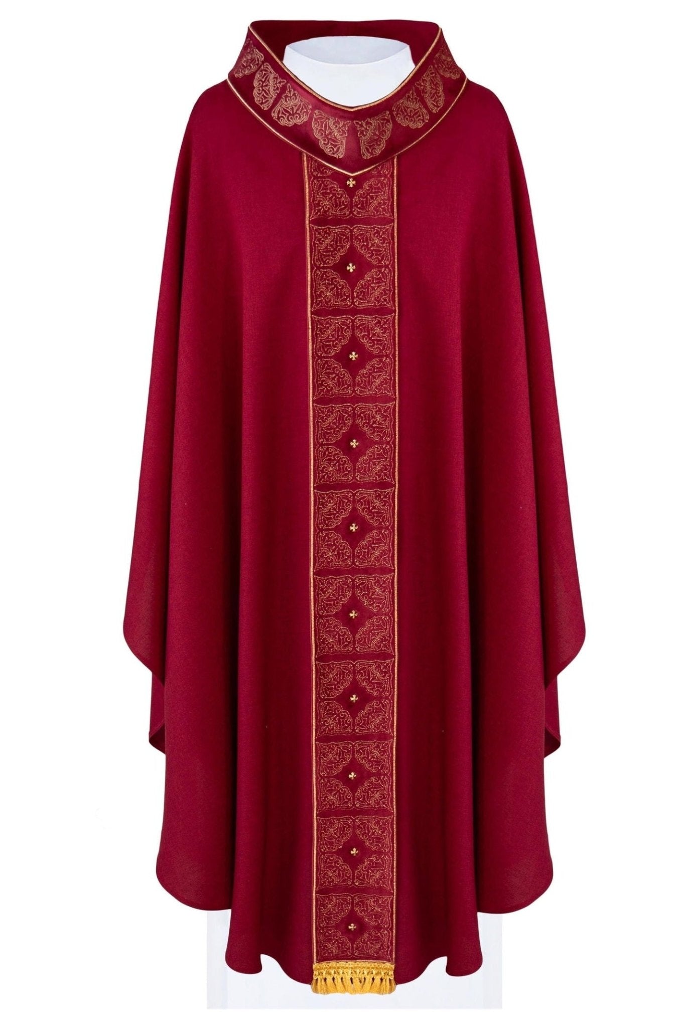 Casula con cintura e colletto riccamente ricamati in rosso S - 7057 - 02 - 70 - PERILPRETE.IT