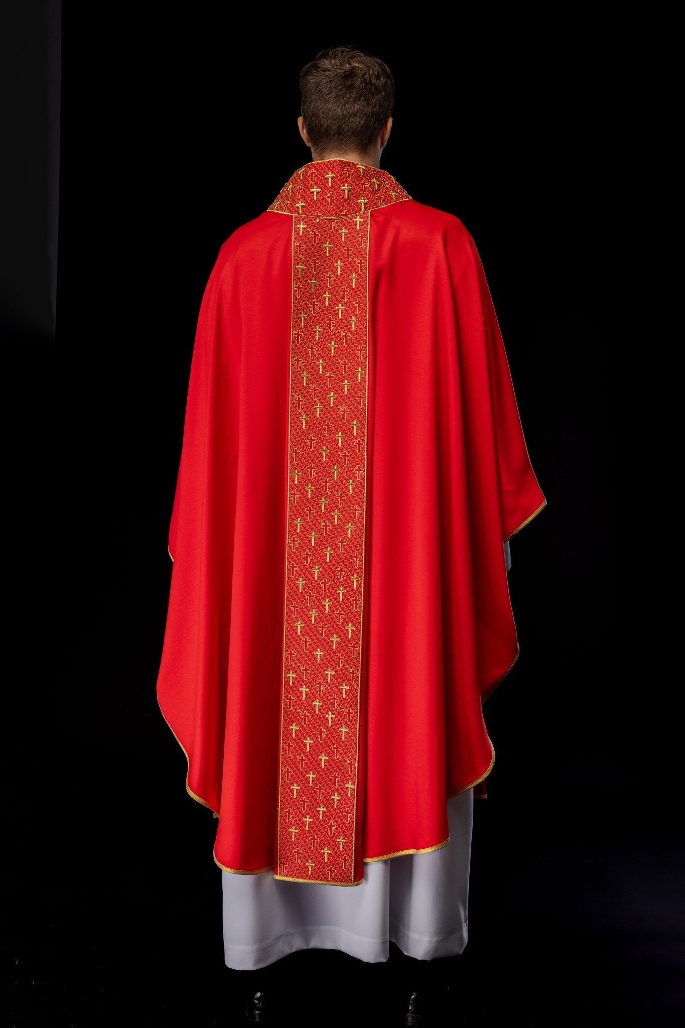 Casula con cintura riccamente ricamata a croci di colore rosso S - 7062 - 02 - 53 - PERILPRETE.IT