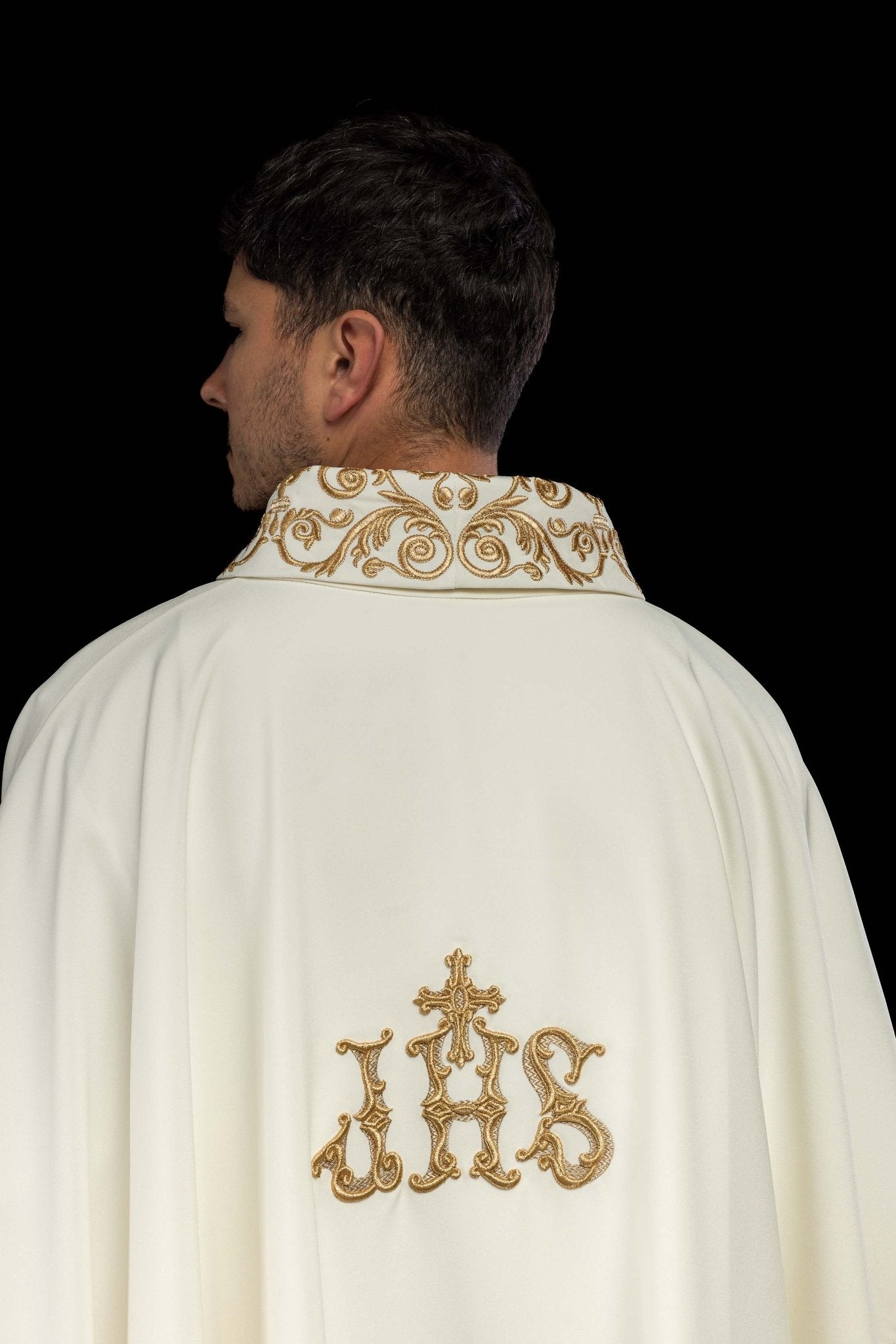 Casula con decorazioni e motivo IHS KOR/157/05/01 ECRU - PERILPRETE.IT
