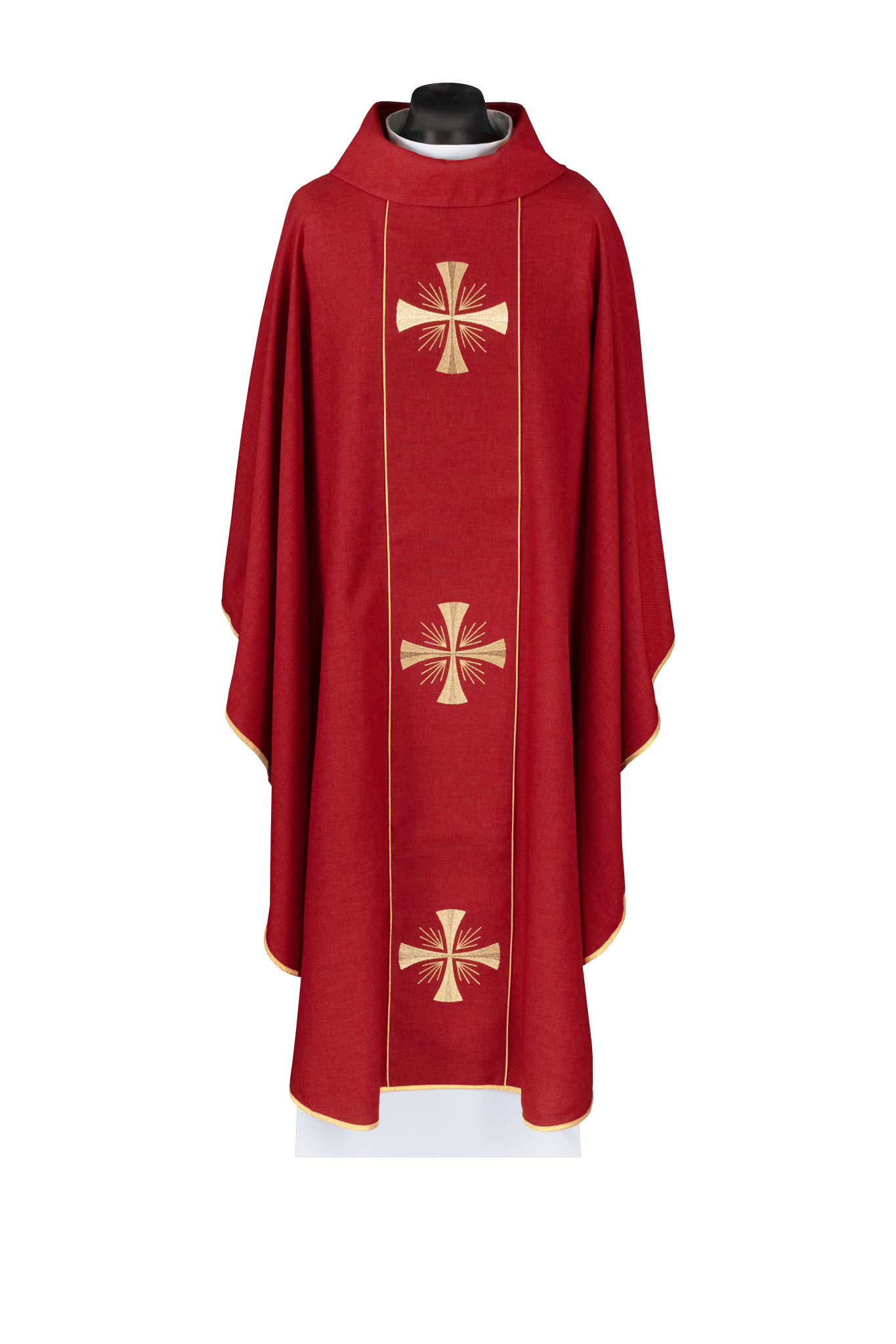 Casula con fascia rossa e ricamo di croci KDT/7054/02/70 CZERWONY - PERILPRETE.IT