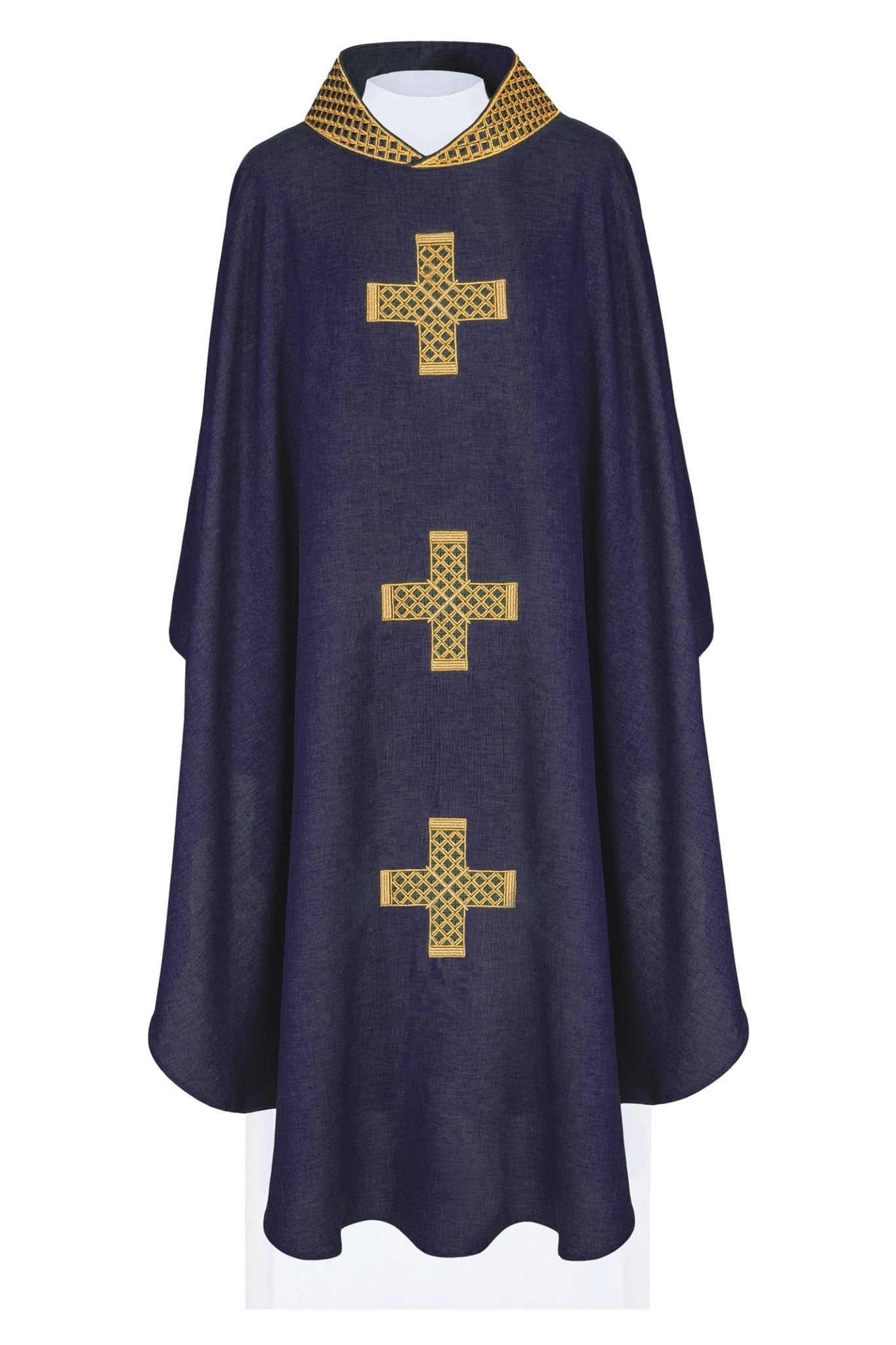 Casula di colore viola con croci e colletto ricamati S - 7070 - 03 - 70 - PERILPRETE.IT